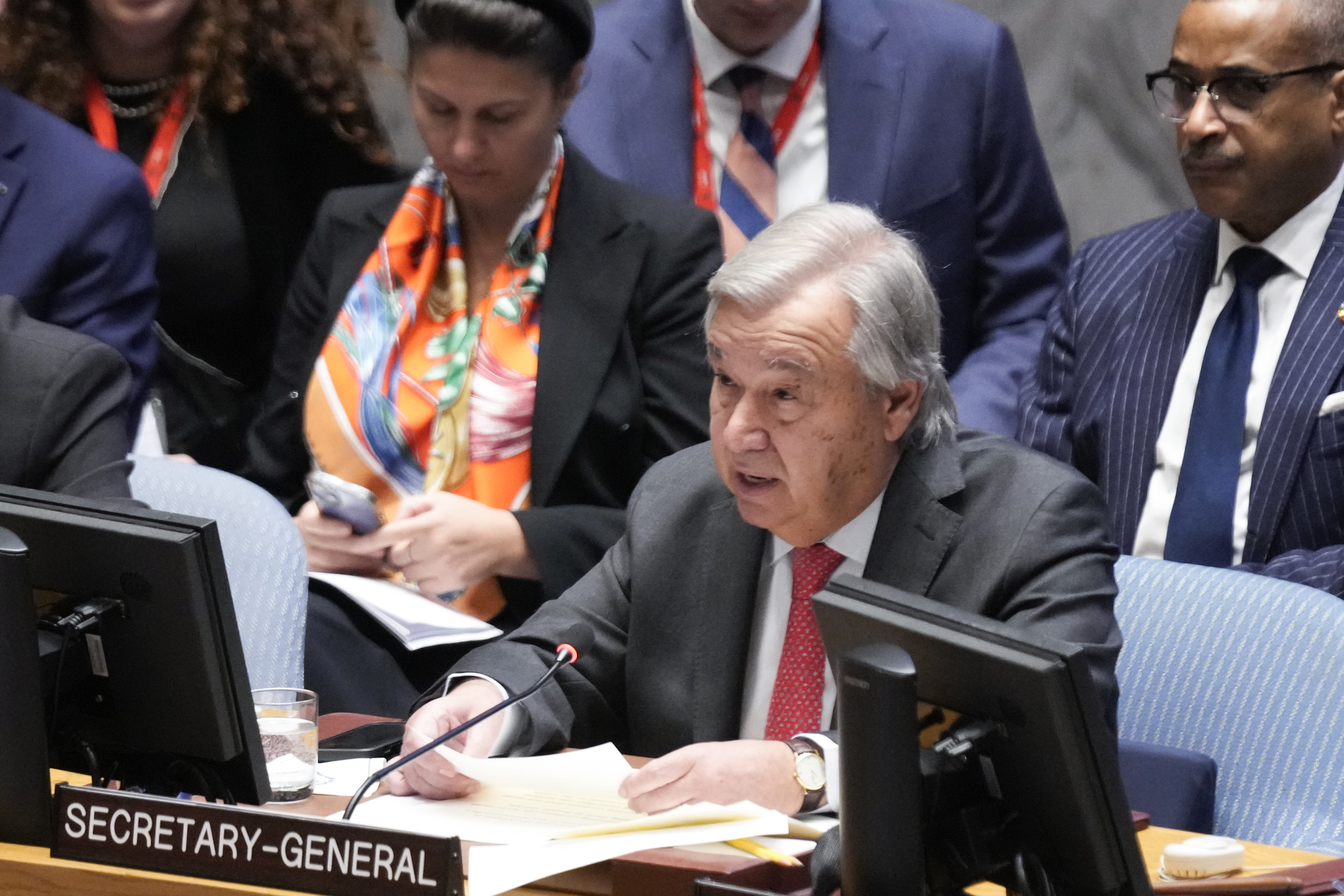United Nations secretary-general Antonio Guterres speaks during a Security Council meeting at the United Nations' headquarters. Photo / AP