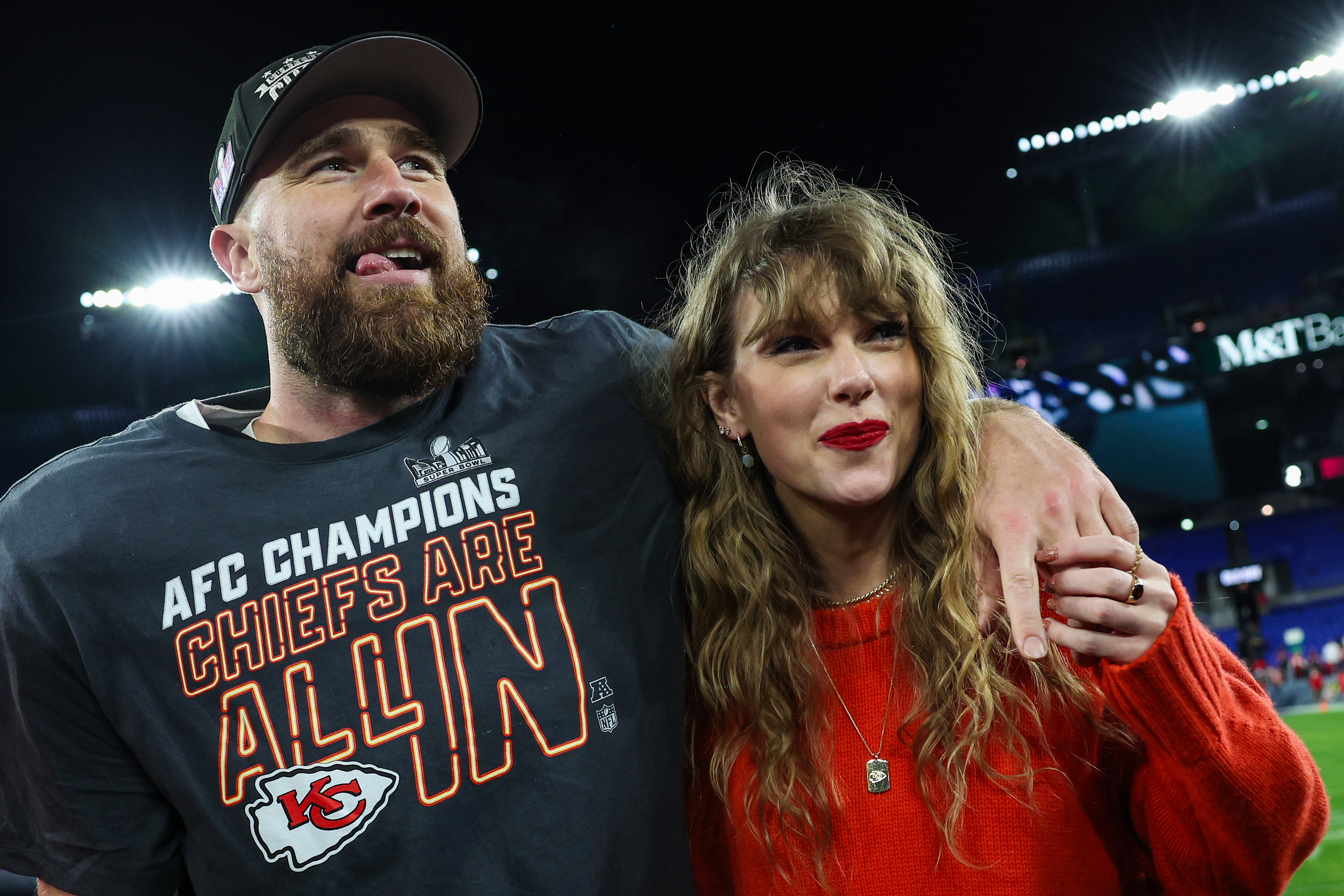 Travis Kelceof the Kansas City Chiefs celebrates with Taylor Swift after the Chiefs' defeat of the Baltimore Ravens in the AFC Championship Game on January 28 in Baltimore, Maryland.  Photo / Getty Images
