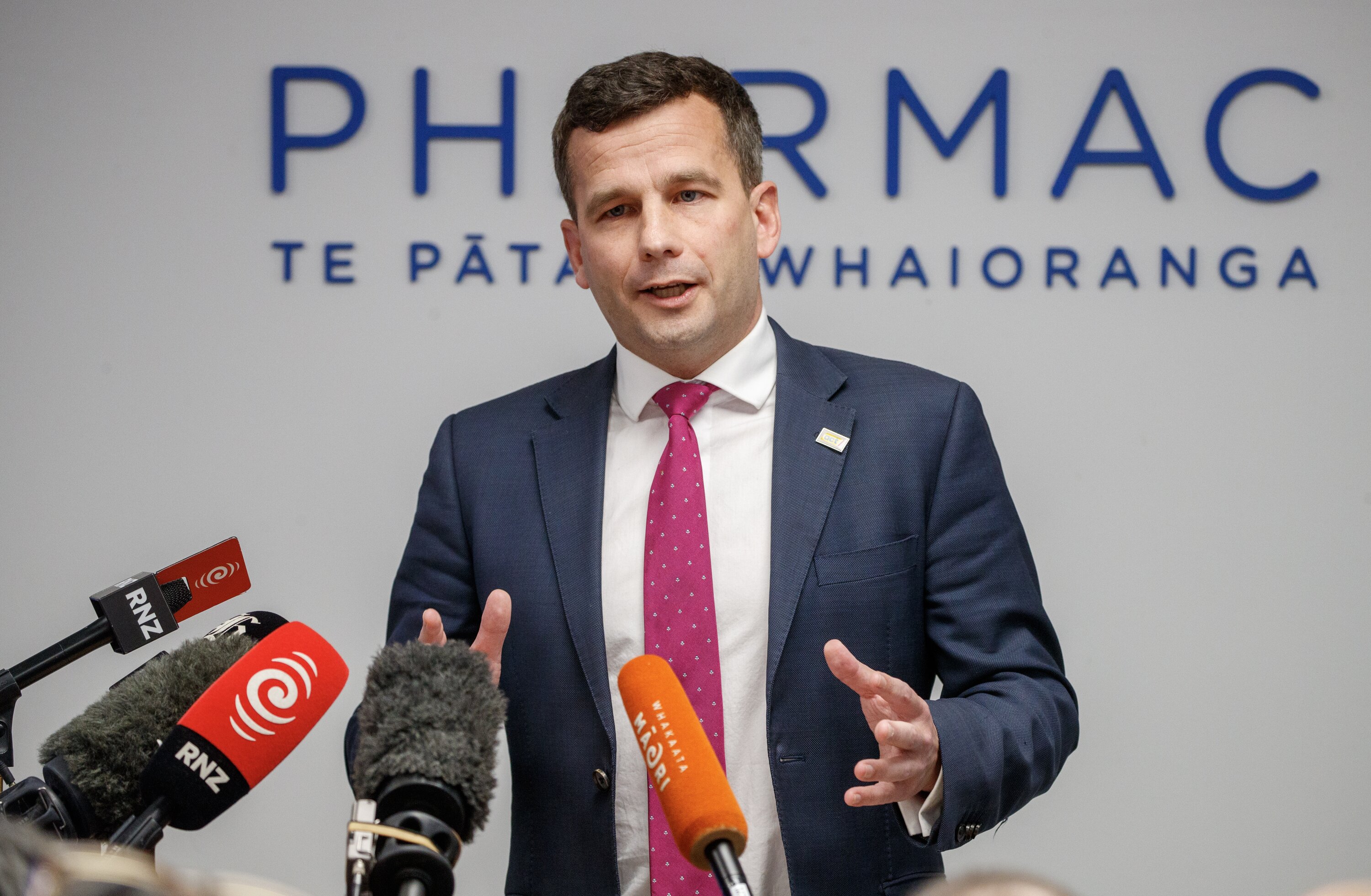 David Seymour holding a press conference last month at Pharmac. Photo / Mark Mitchell