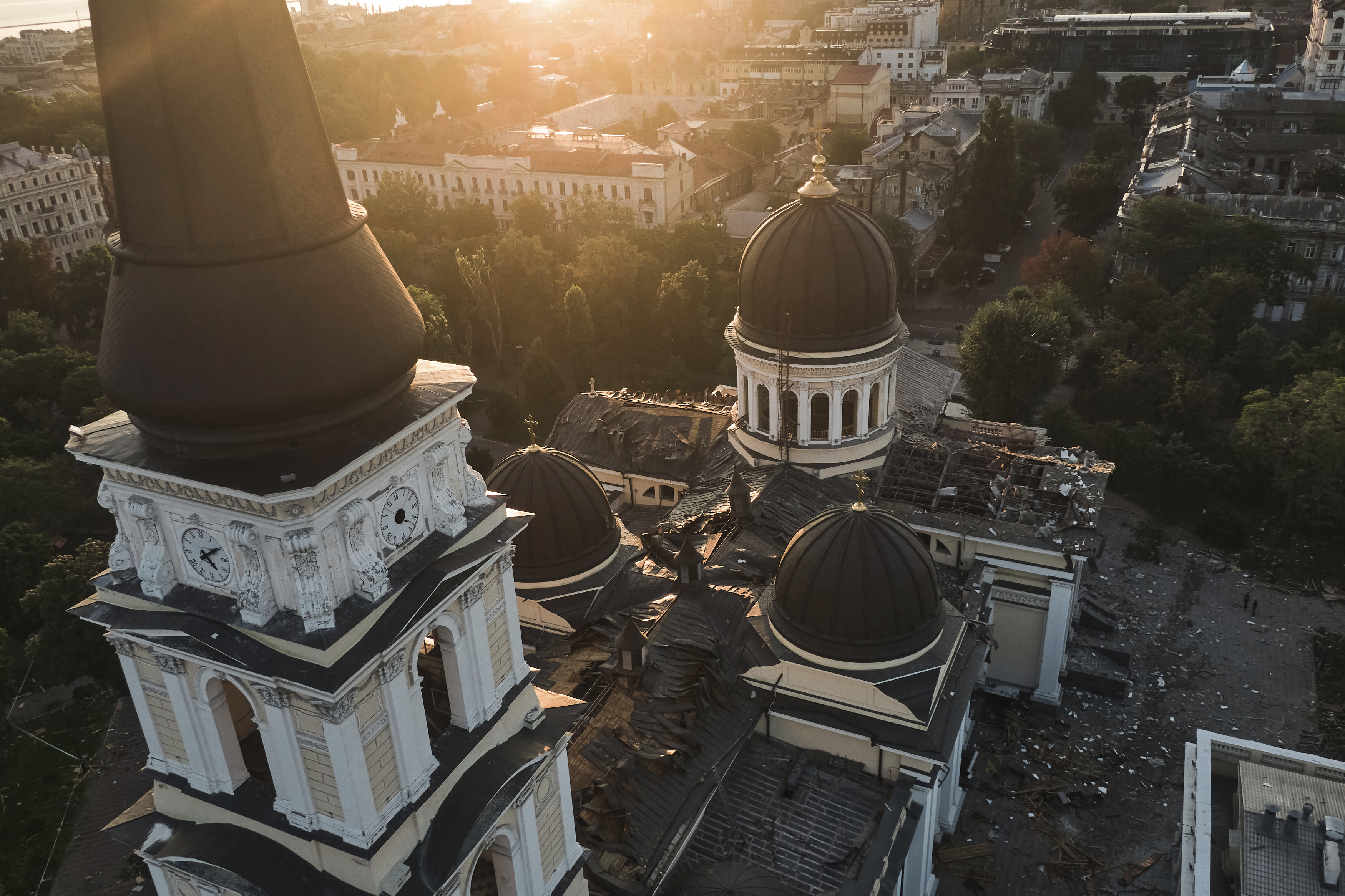 The Odesa Transfiguration Cathedral is seen heavily damaged following Russian missile attacks in Odesa, Ukraine. Photo / AP