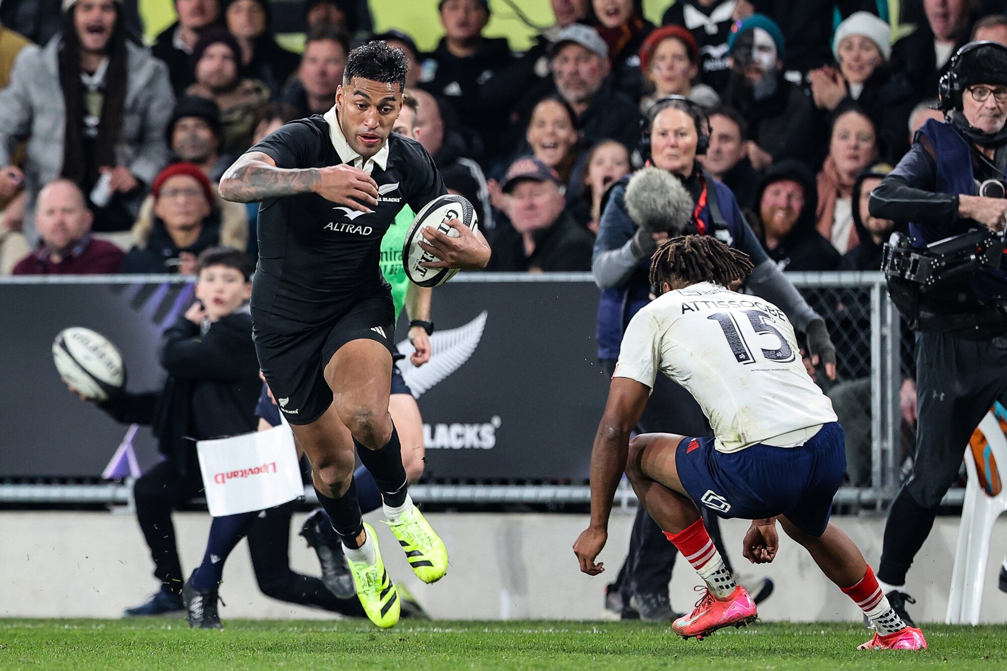 Rieko Ioane has returned to the wing for the All Blacks this season. Photo / Photosport