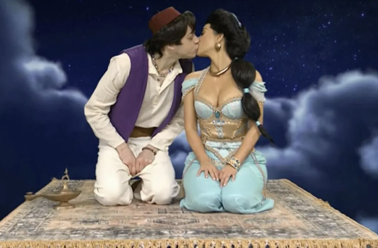 Kim Kardashian West and Pete Davidson found love after locking lips during an SNL sketch last year. Photo / SNL