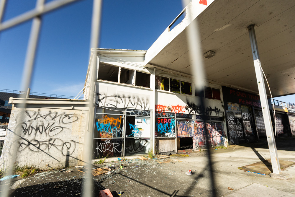 Derelict buildings in front of and around the  New World Pt Chevalier which is planned to open in August. Photo / Jason Dorday