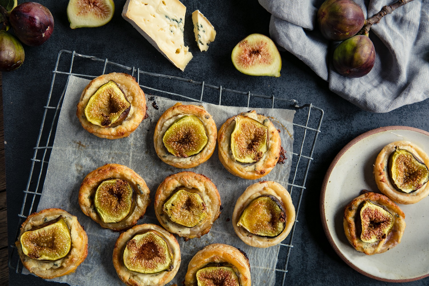 All you need is five ingredients to create these simple blue cheese and fig tarts. Photo / Babiche Martens