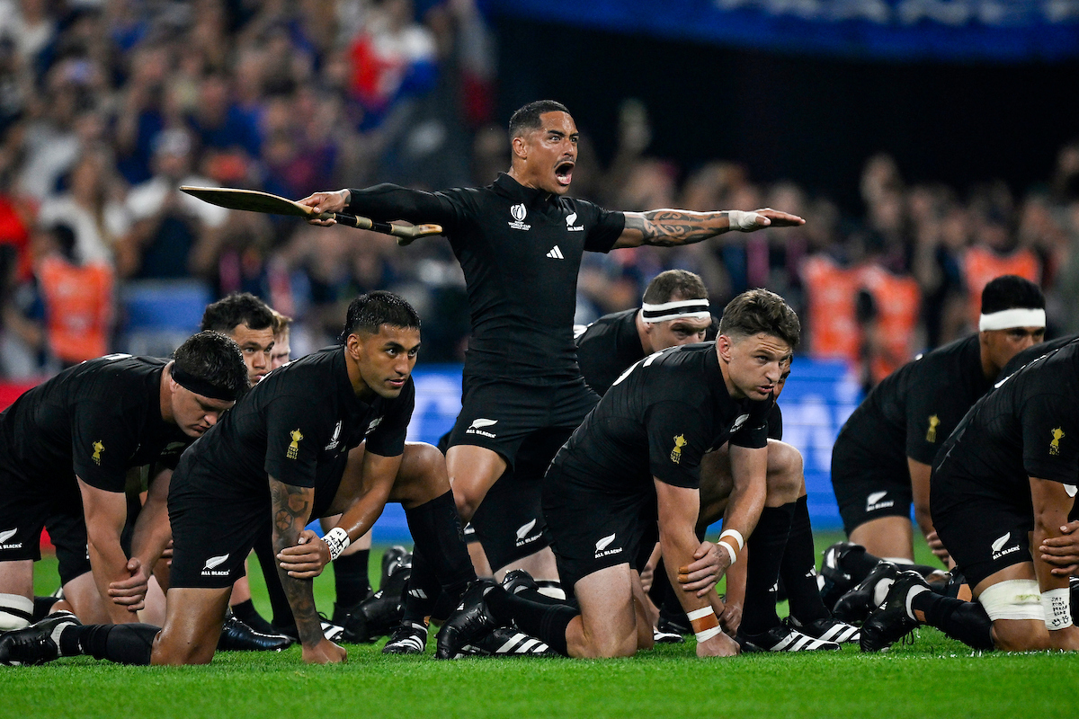Aaron Smith leads the All Black haka at the 2023 Rugby World Cup in France. Photo / Andrew Cornaga, Photosport