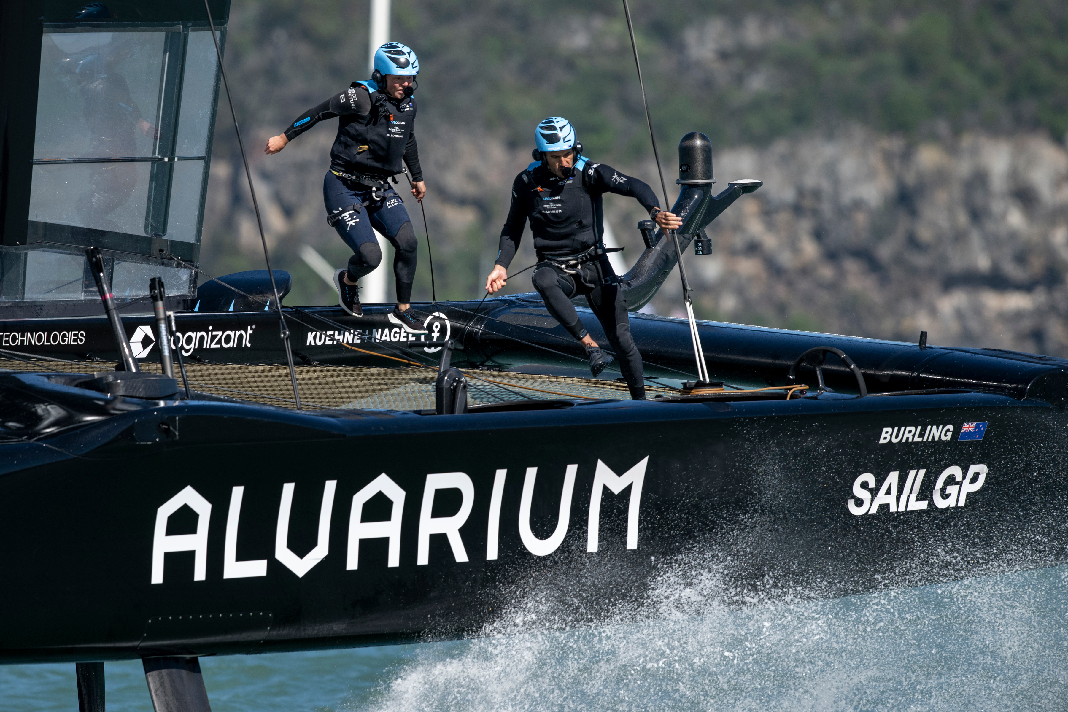 Liv Mackay and Blair Tuke will be back in action for the Black Foils when the SailGP season resumes this weekend. Photo / Ricardo Pinto, SailGP