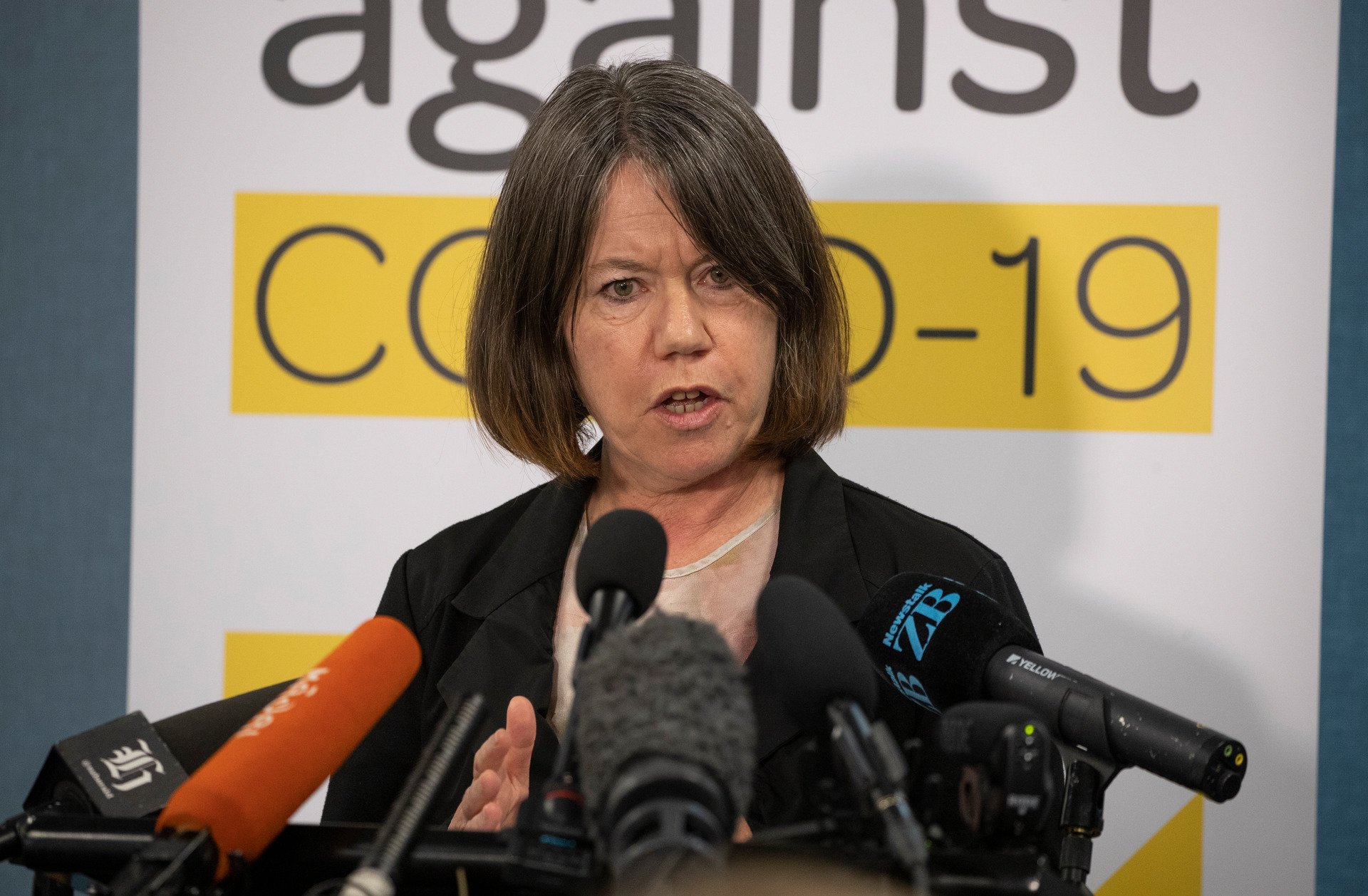 Director of public health Dr Caroline McElnay is giving the latest update on the Auckland airport worker who tested positive for Covid-19 yesterday. Photo / Mark Mitchell