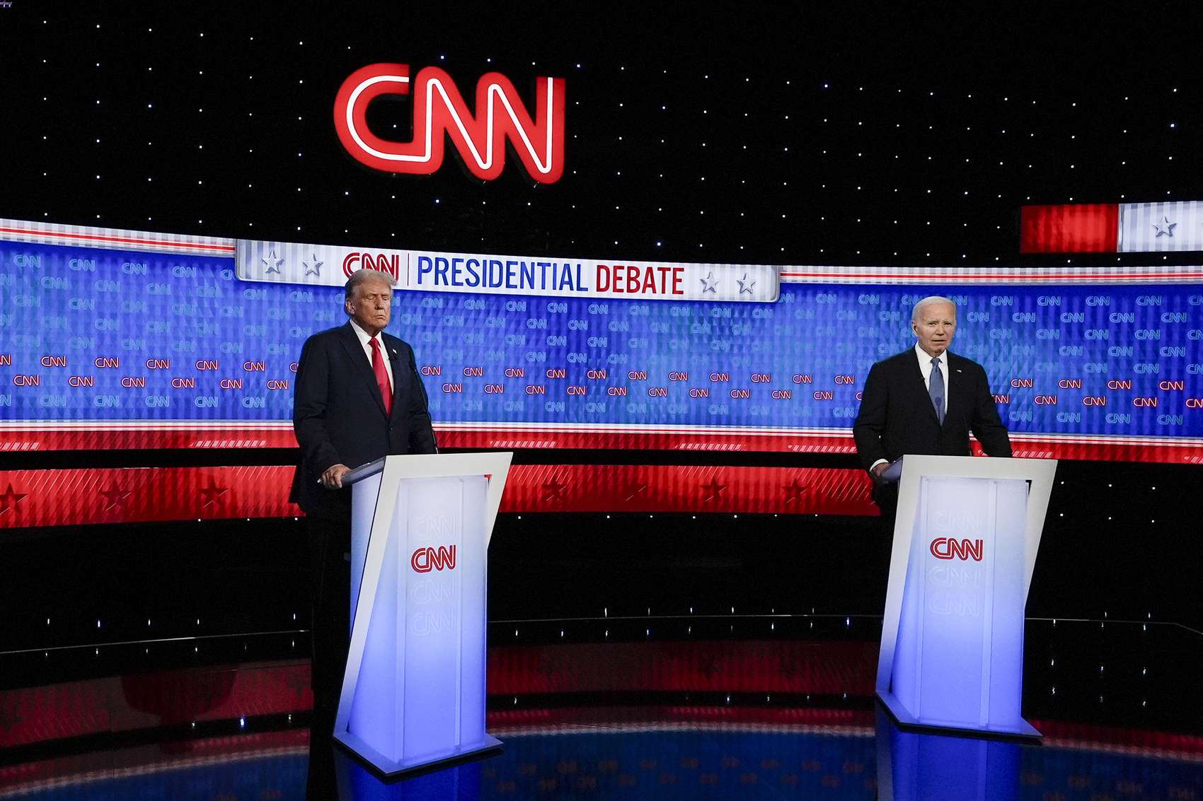 US President Joe Biden, right, and Republican presidential candidate former President Donald Trump at the presidential debate hosted by CNN in Atlanta. Photo / AP
