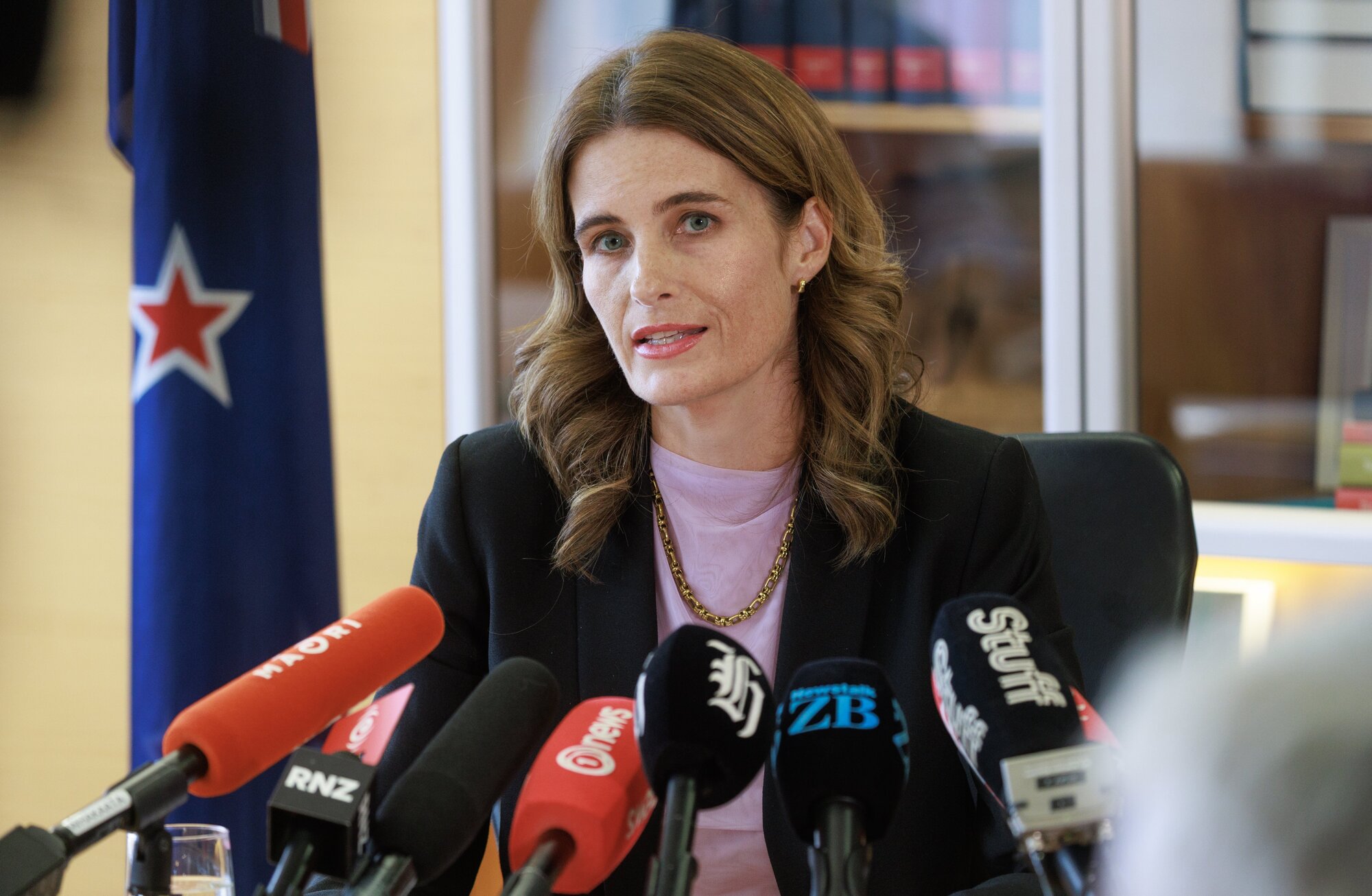 Finance Minister Nicola Willis during her Iran economic response update in her Beehive office on Monday. Photo / Mark Mitchell



















 














