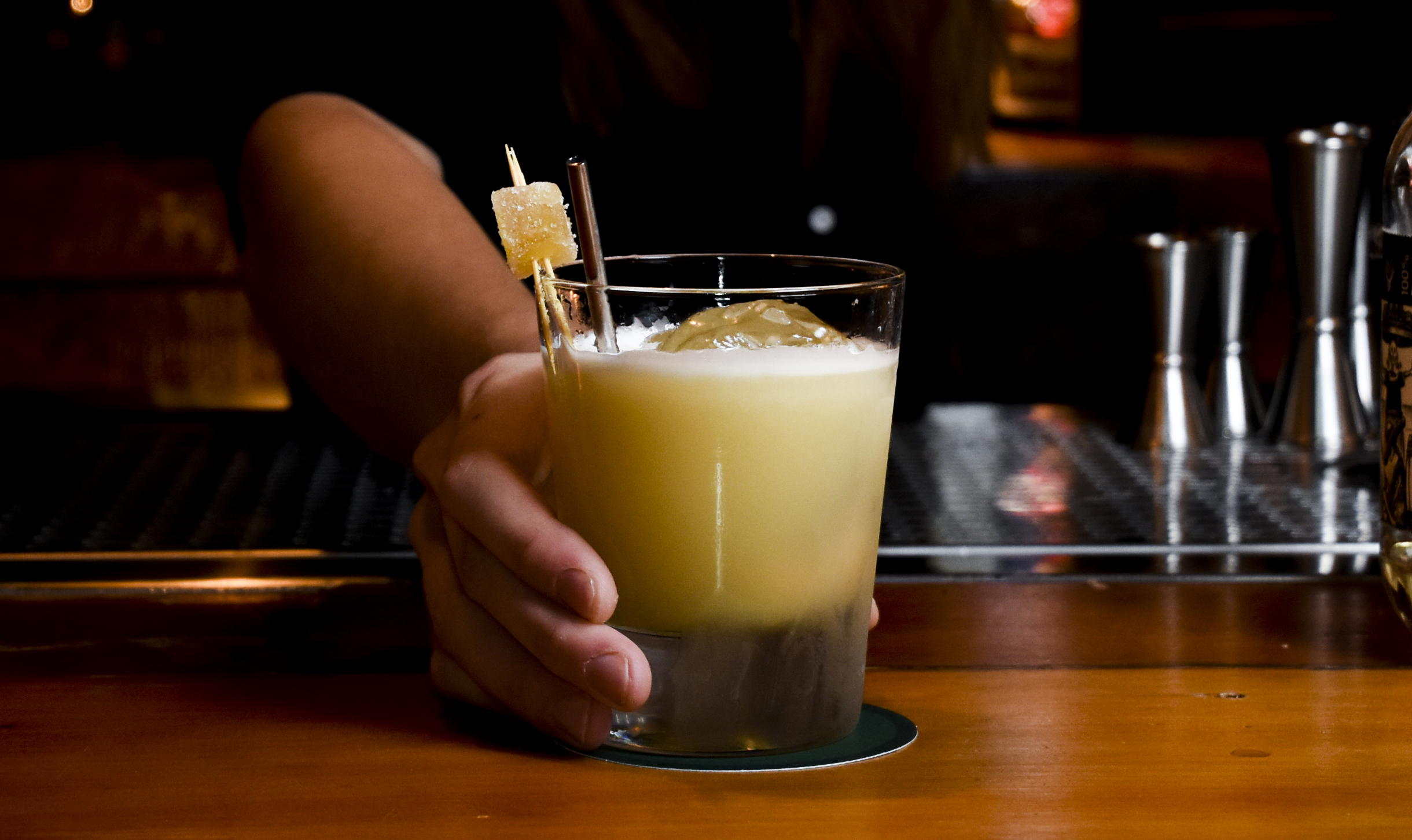 Rocketman's Medicina Latina, with tequila, spicy ginger, lime, honey, and a splash of mezcal on top for a smokey aroma.