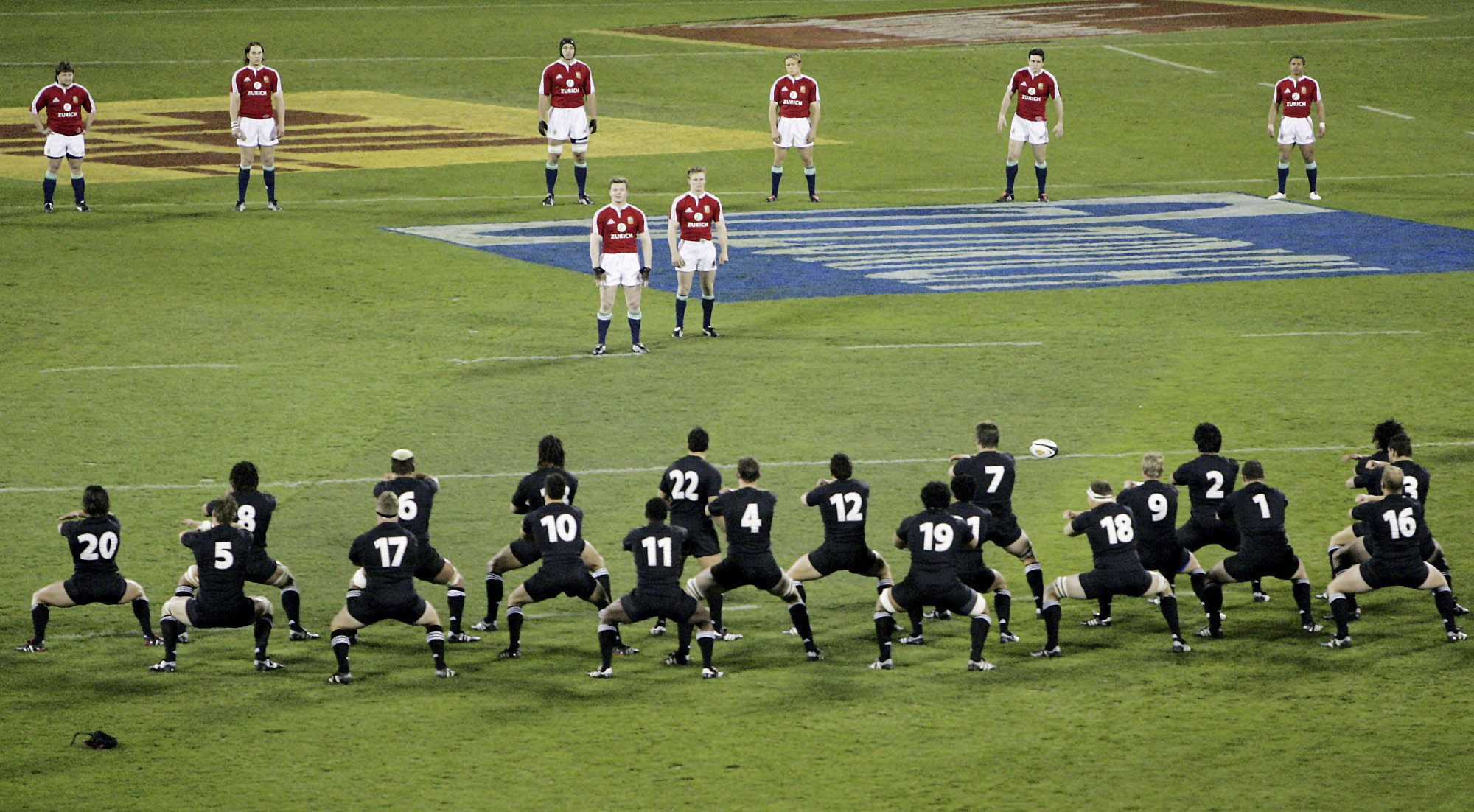 British and Irish Lions captain Brian O'Driscoll (centre) stands with his teammates as they watch the All Blacks perform a haka. Photo / Mark Baker