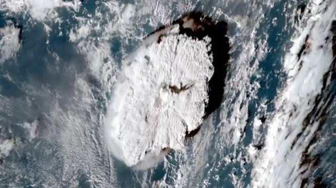 A satellite image of the Hunga Tonga-Hunga Haʻapai eruption. Photo / National Oceanic and Atmospheric Administration