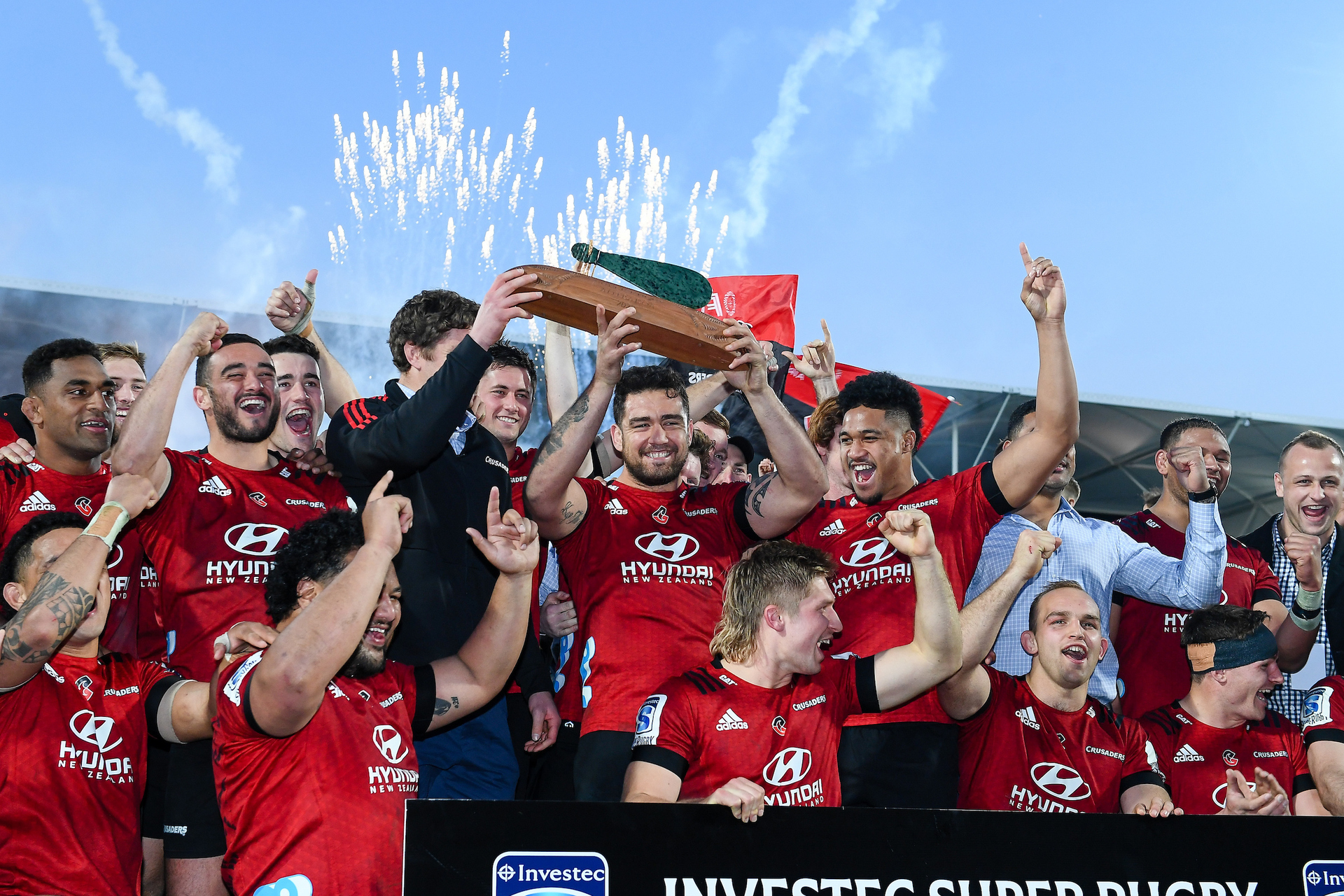 The Crusaders celebrate winning Super Rugby Aotearoa at the weekend. Photo / Photosport