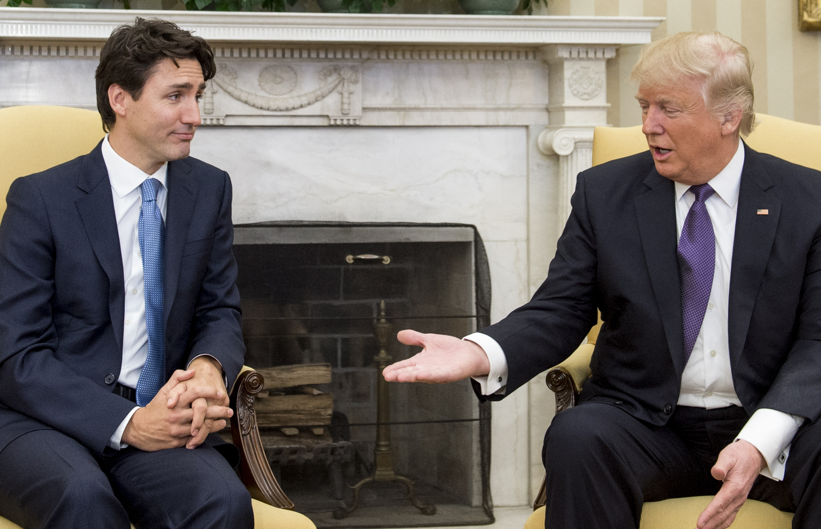 Justin Trudeau and Donald Trump talked on the phone, after this meeting back at the White House last month. Photo / Saul Loeb, AFP