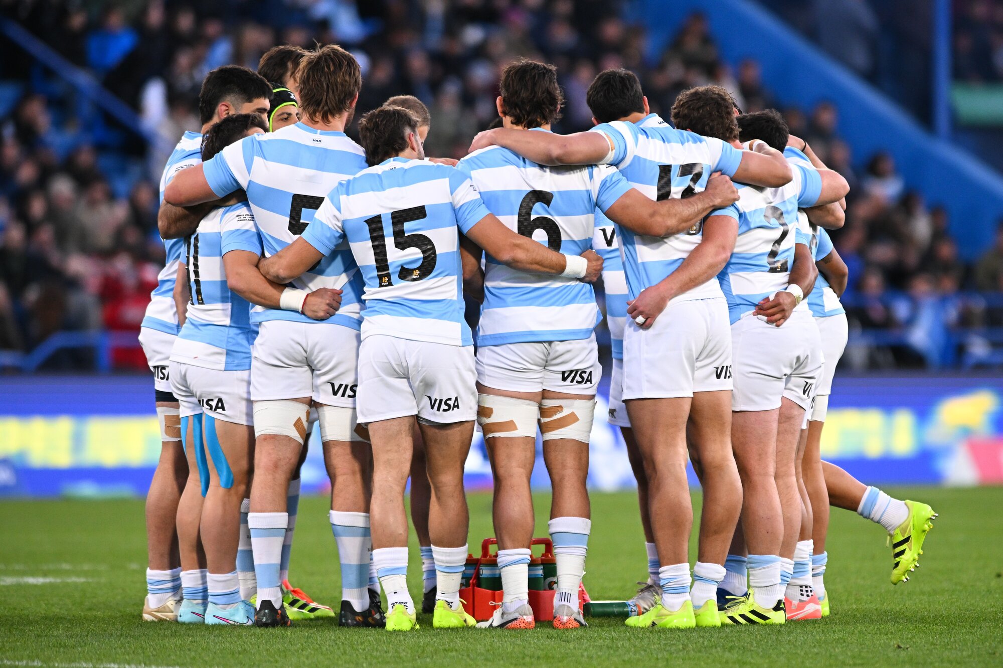 Argentina players huddle in preparation for their test match against the All Blacks in Buenos Aires. Photo / Getty Images