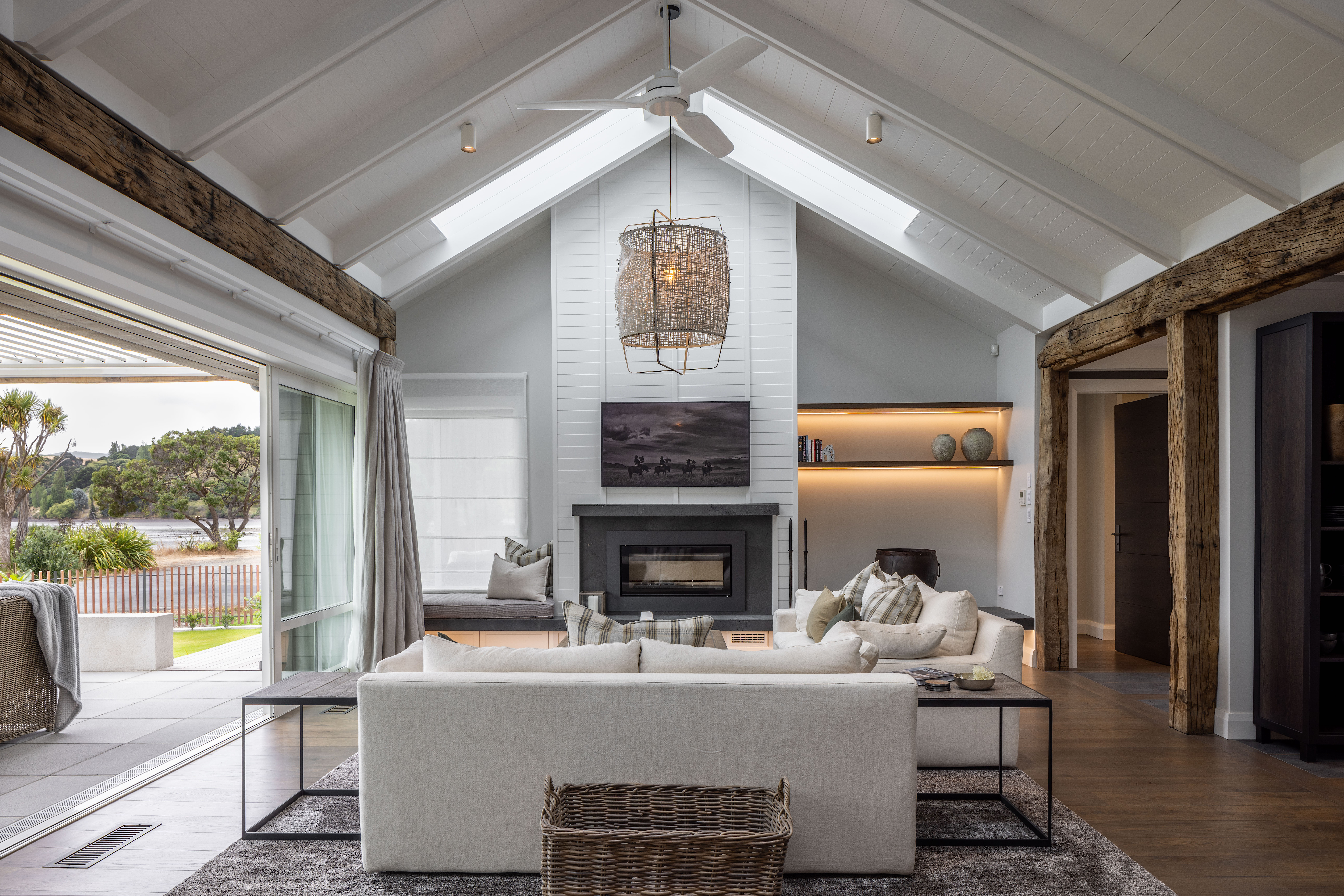 This brand new build in Akaroa has a timeless French-style coastal theme. Photo / Nic Curragh