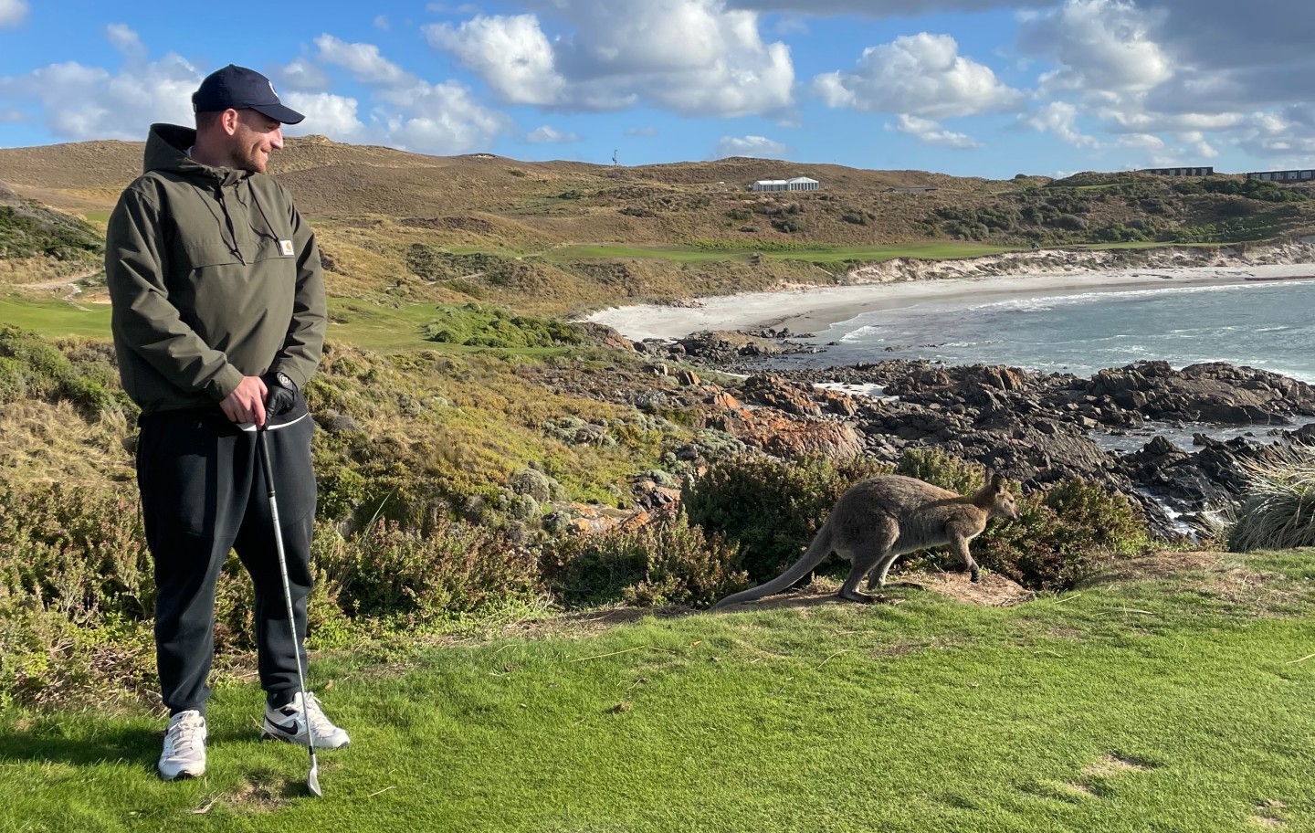 Will Toogood playing golf in Tasmania.