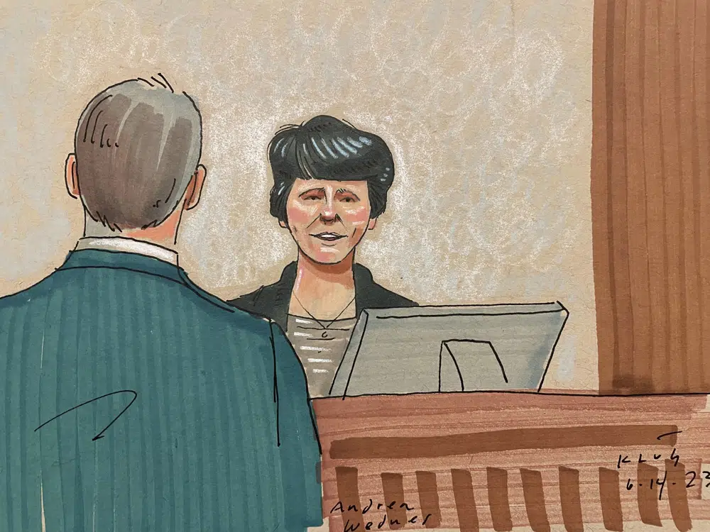 In this courtroom sketch, shooting survivor Andrea Wedner testifies. Photo / AP