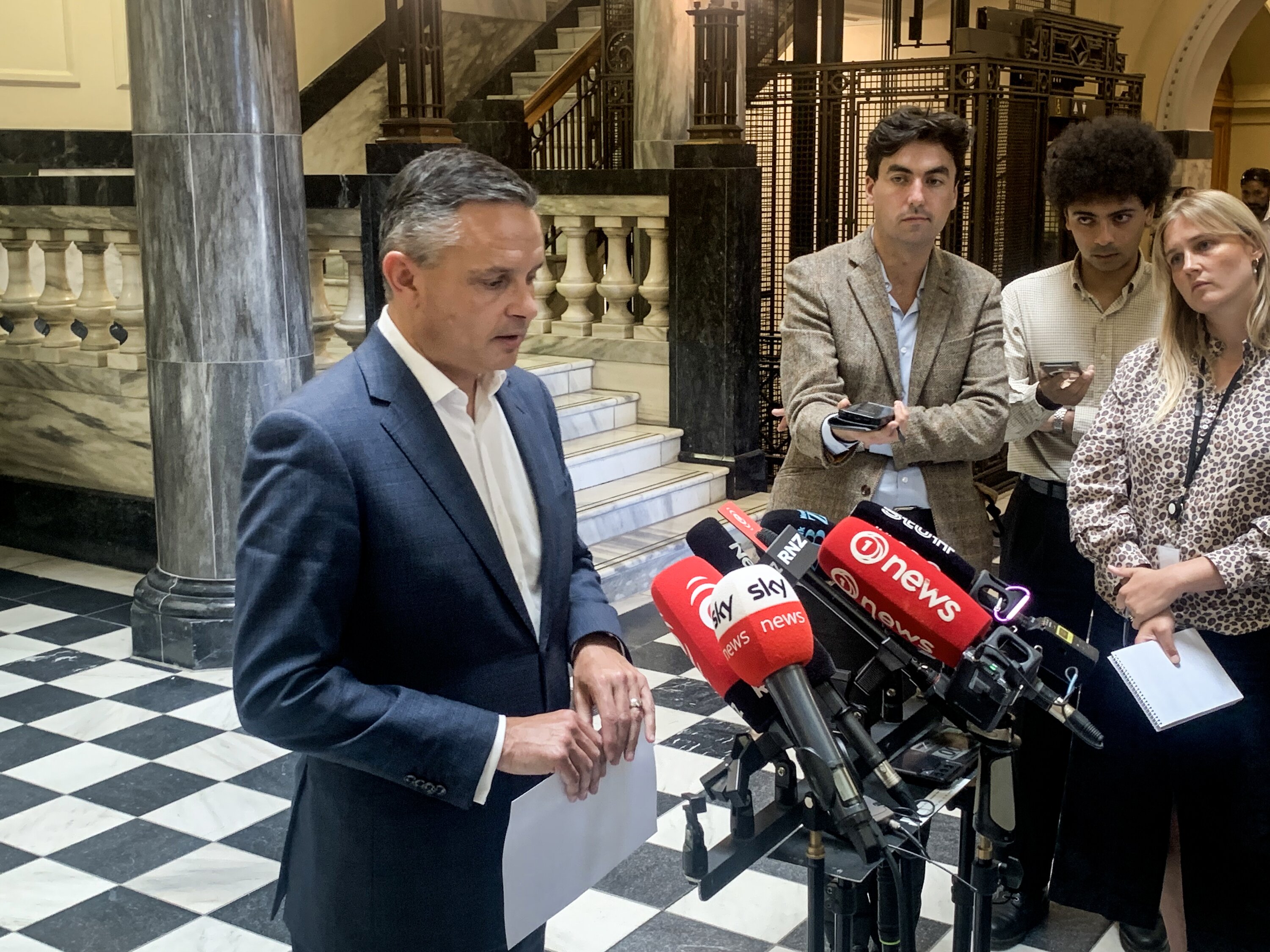 James Shaw Green Party co-leader James Shaw reads a statement to media at Parliament on the death of Green Party MP Efeso Collins.
Photo / Adam Pearse