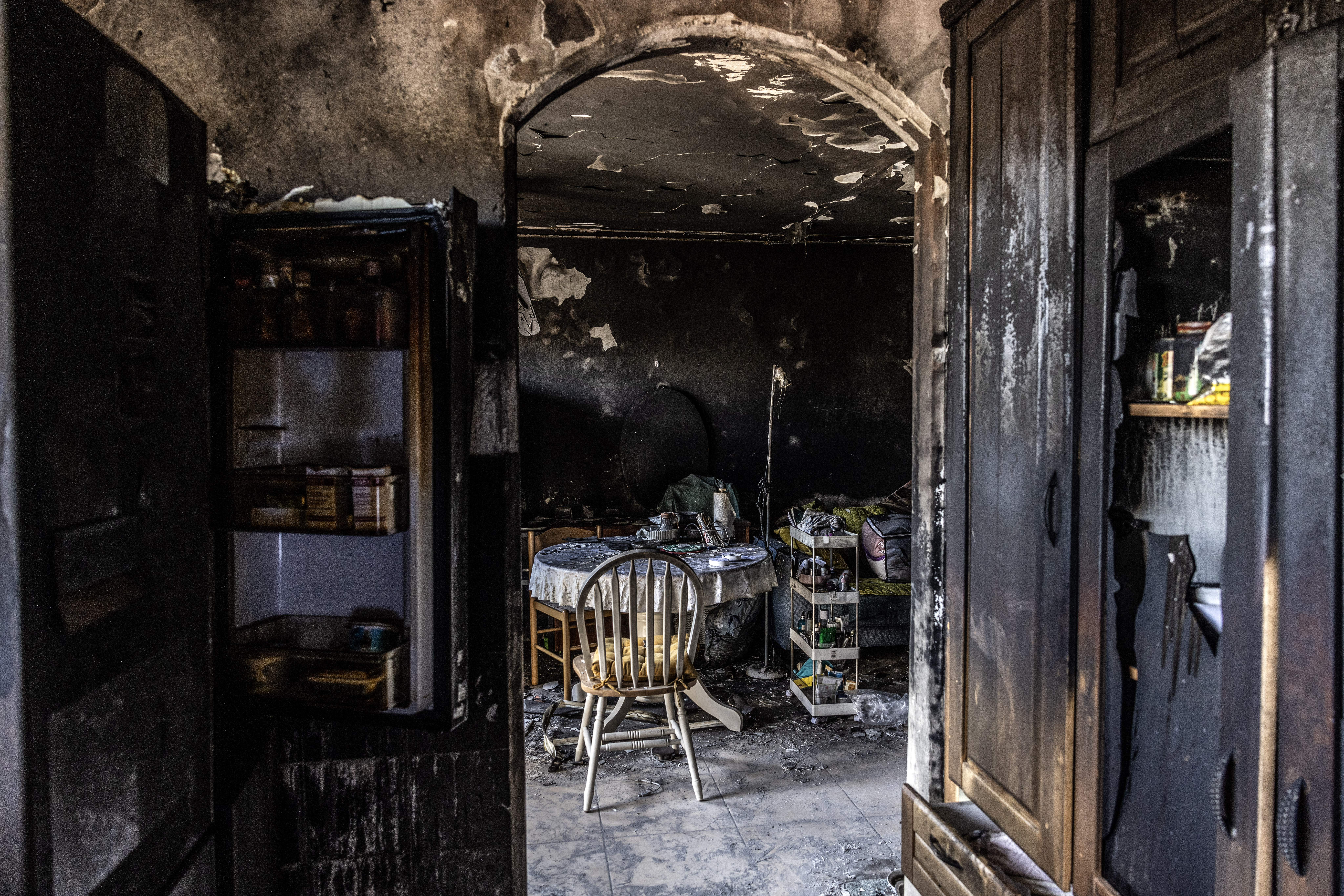 Inside a destroyed home after rockets fired from Lebanon struck in Katzrin on Wednesday in the Israeli-occupied Golan Heights. Photo / Heidi Levine for The Washington Post