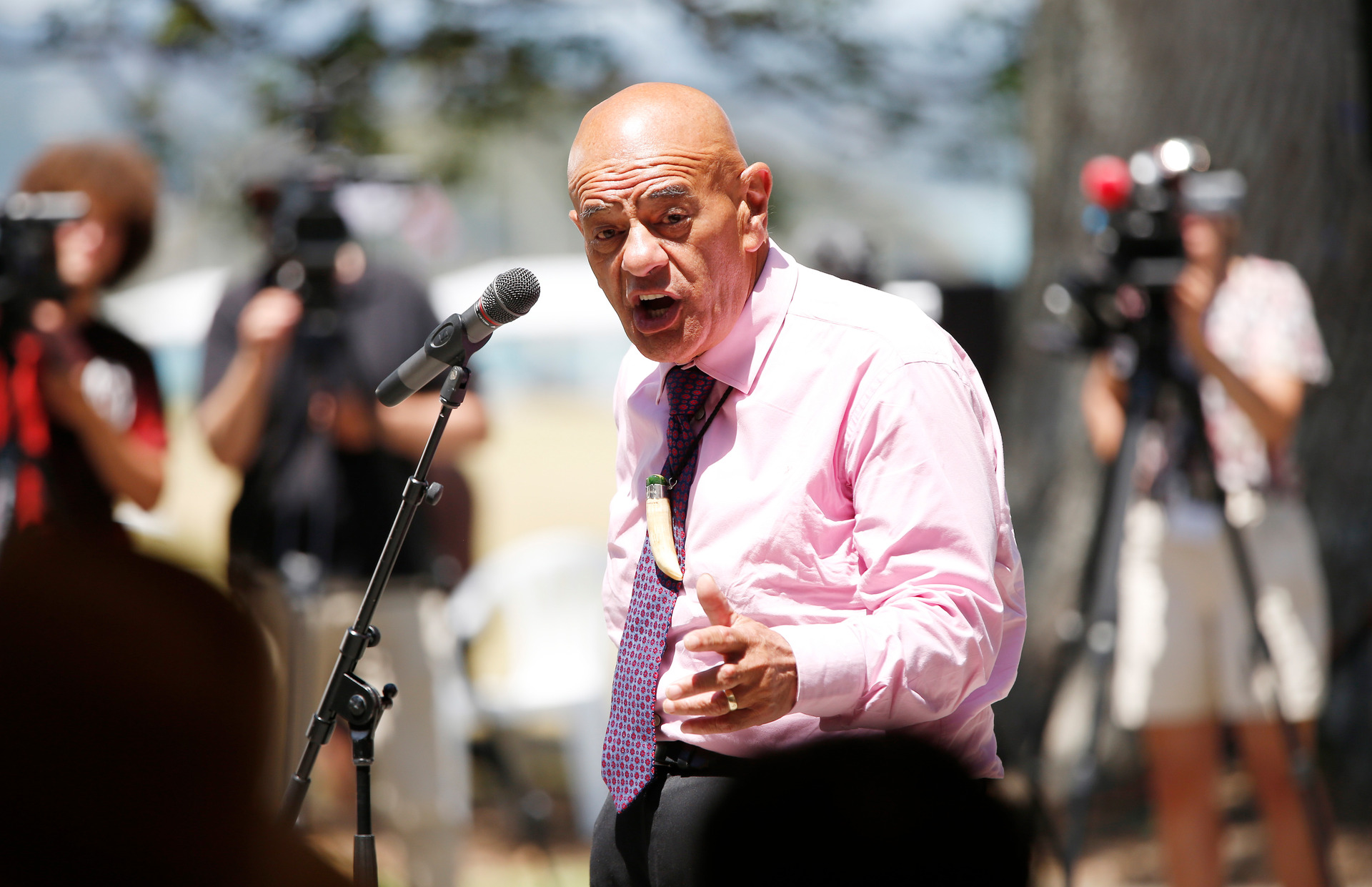 Ngāti Hine leader Waihoroi Shortland at the upper marae, Waitangi Treaty Grounds. Photo / Michael Cunningham