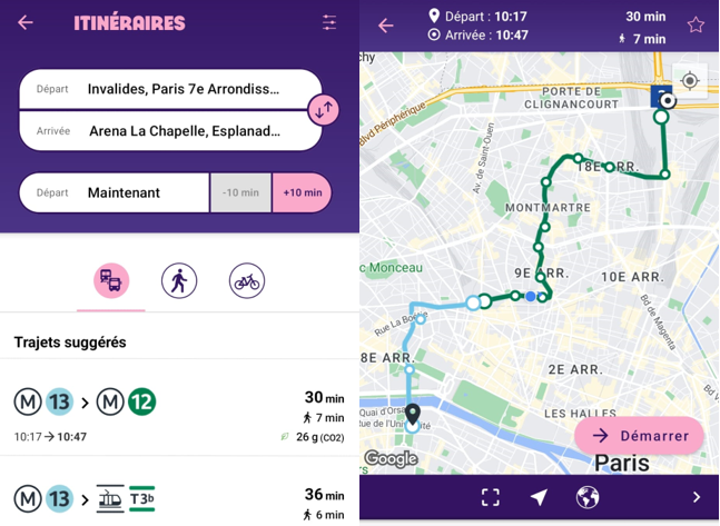 An example of the official Games transport application launched by Île-de-France Mobilités. Image / Île-de-France Mobilités