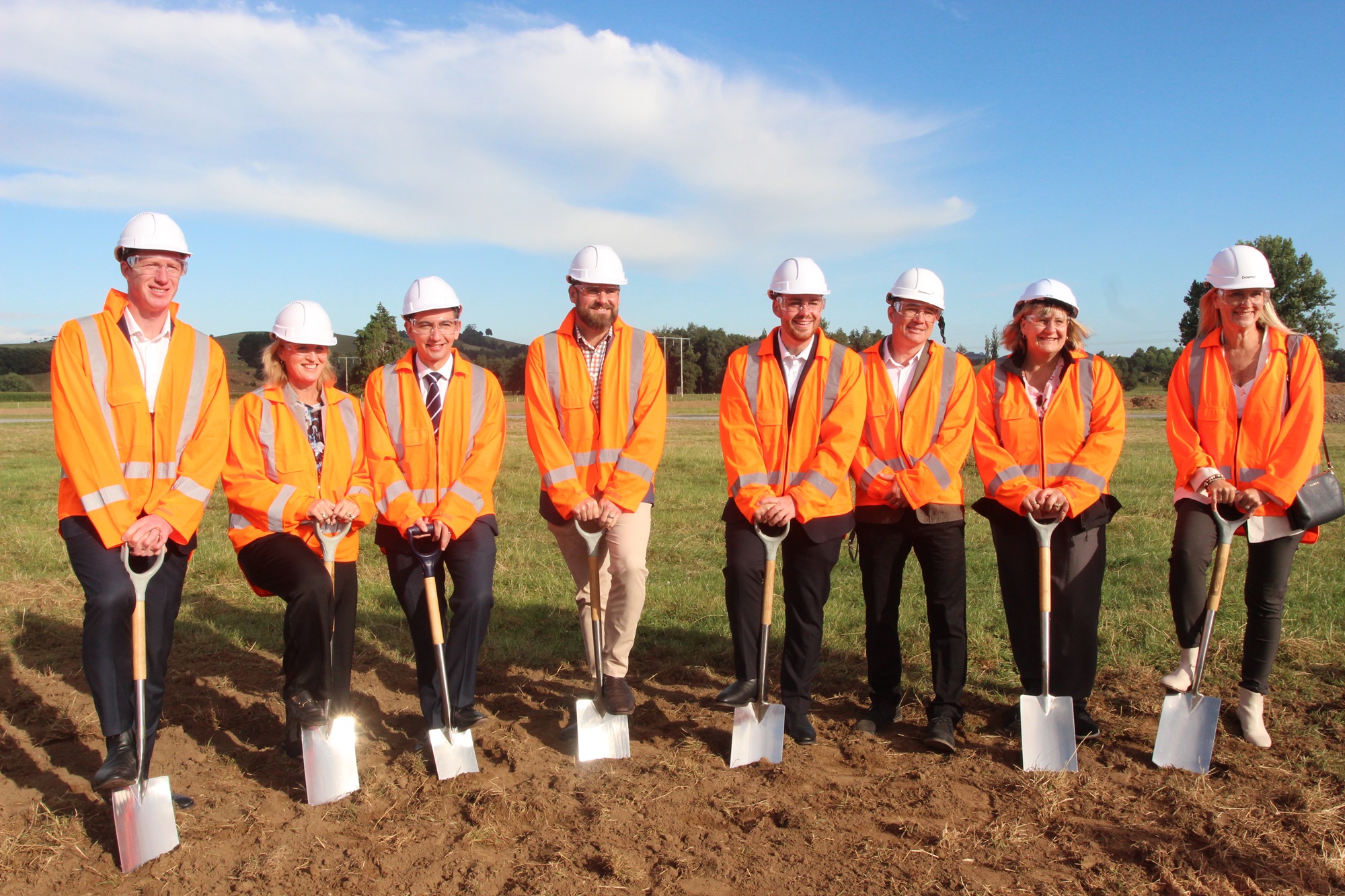Waikato and Bay of Plenty politicians, Transport Minister Simeon Brown, and Waikato Mayor's were present onsite for the new Piarere roundabout. Photo / Malisha Kumar