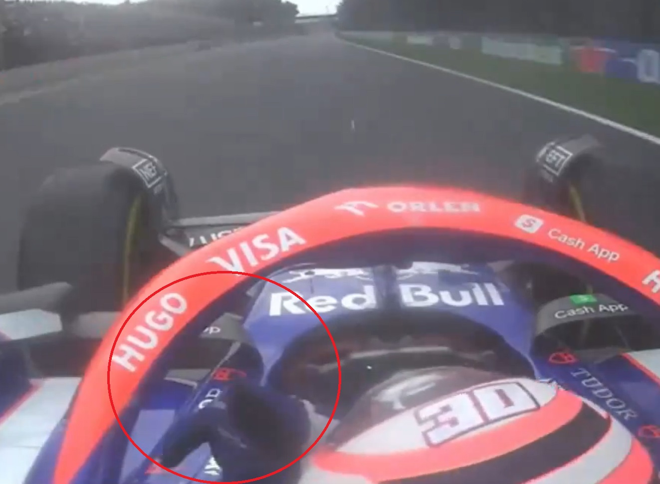 Liam Lawson shows the finger to Sergio Perez after passing him at the Mexico GP. Photo / F1TV