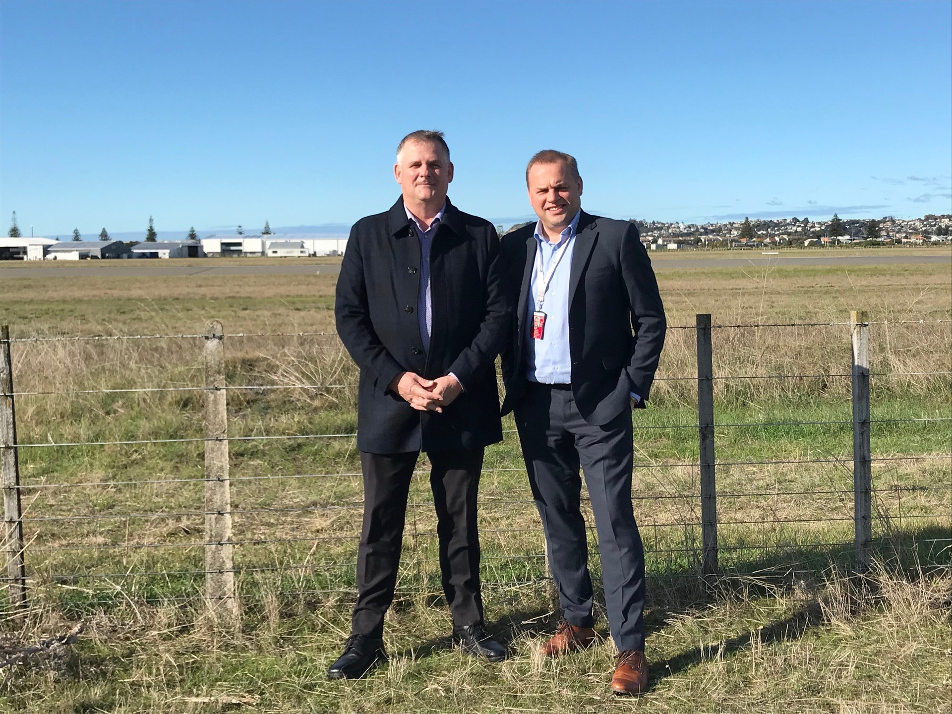 Jon Nichols from Centralines and Hawke's Bay Airport chief executive Stuart Ainslie. Photo / Supplied