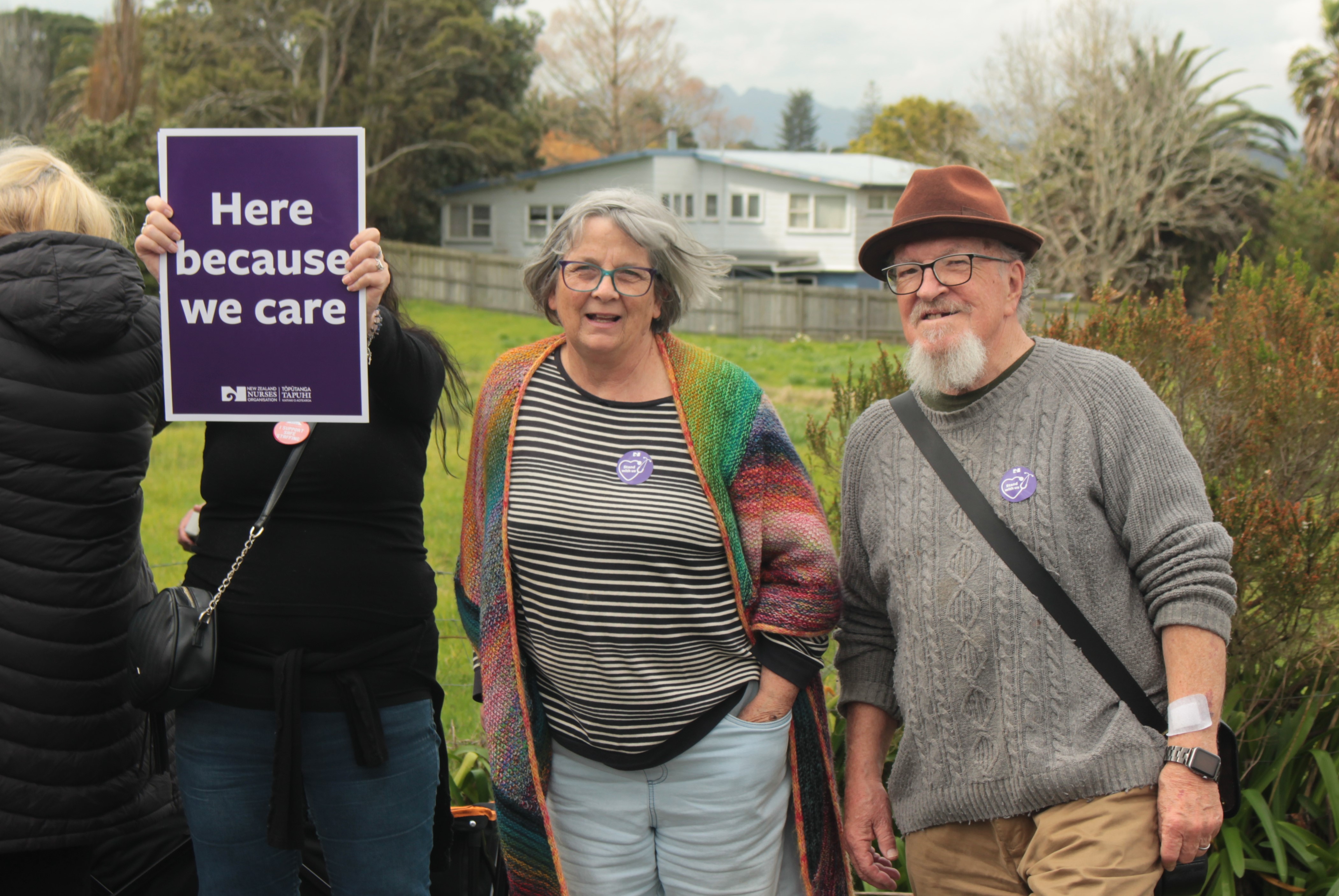 Dargaville residents Bernadette and Peter Bristow support the strike, urging healthcare to be prioritised for the sake of workers and patients. Photo / Denise Piper