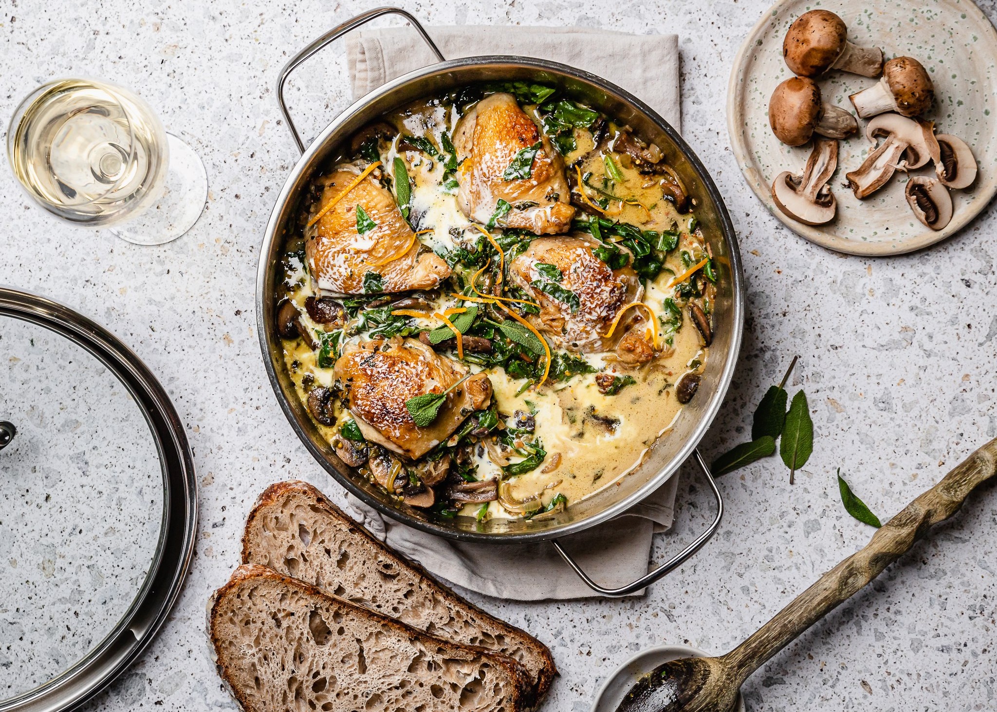 Creamy mushrooms and chicken offer a comforting dinner as the weather cools. Photo / Olivia Moore