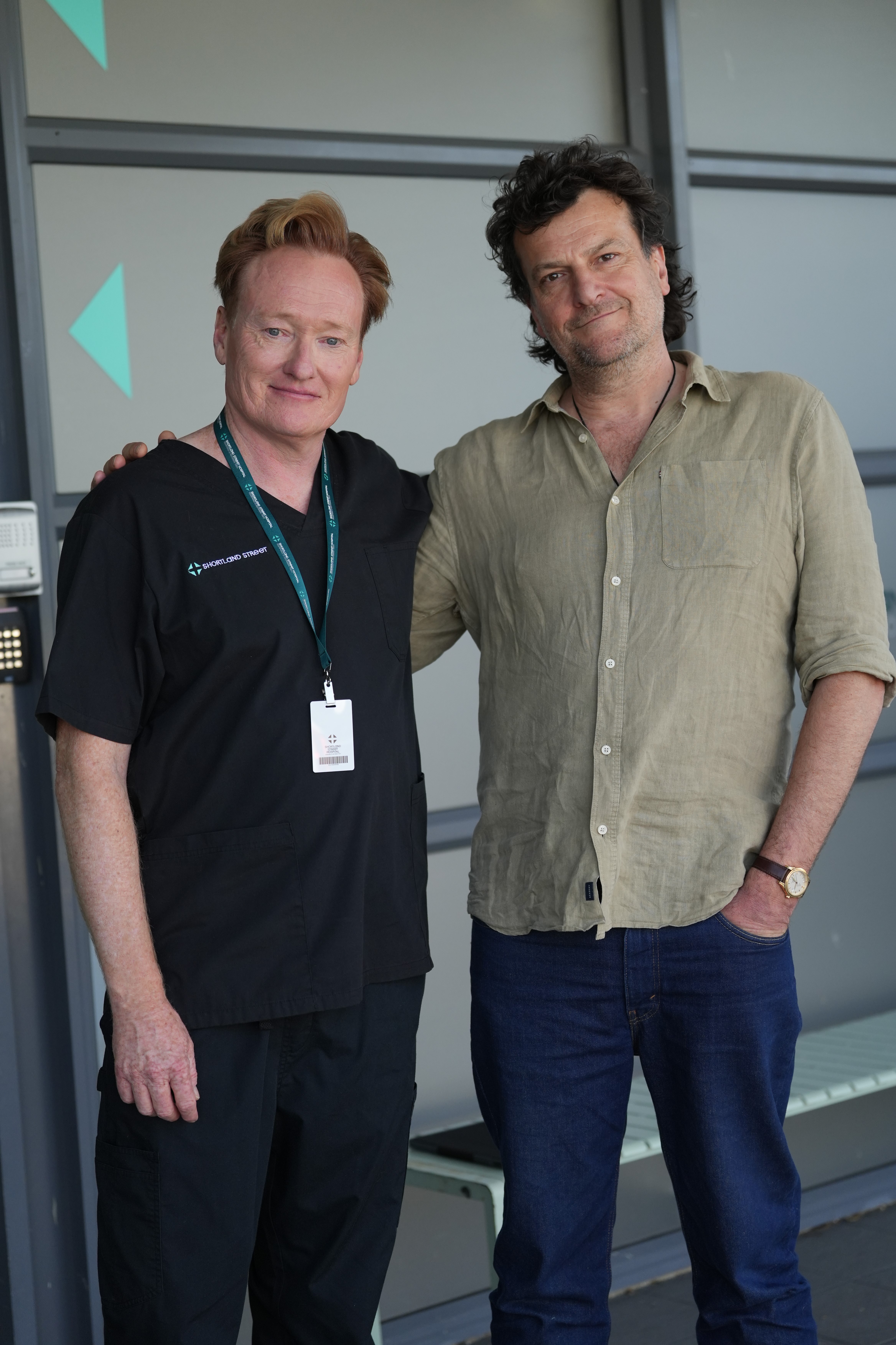Shortland Street producer Oliver Driver (right) with Conan O'Brien. Photo / South Pacific Pictures