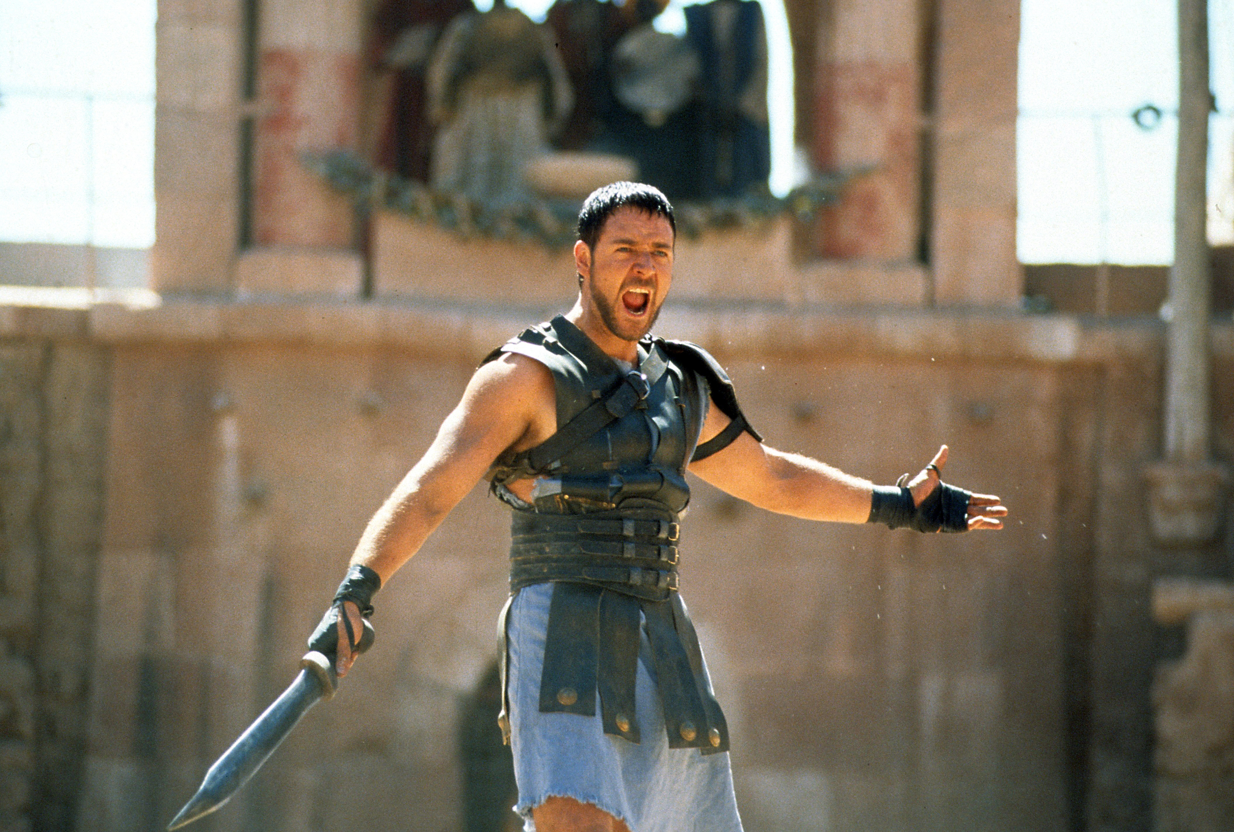 Russell Crowe with sword in a scene from the film 'Gladiator', 2000. Photo / Getty