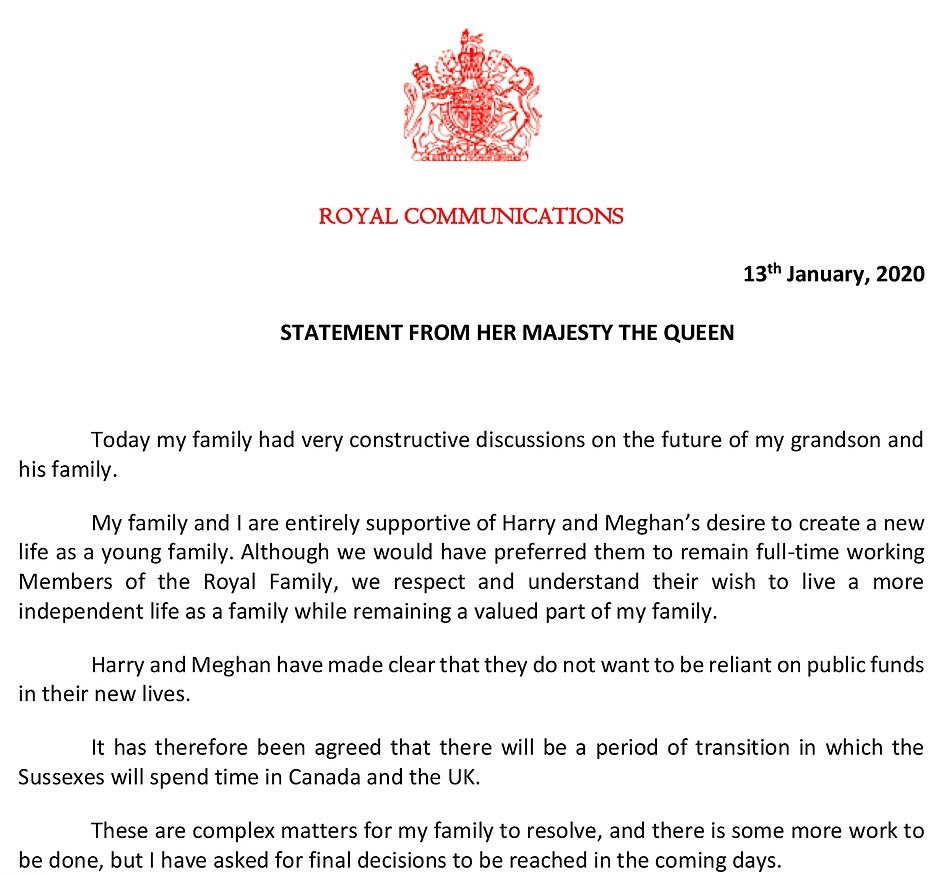 The statement released today. Photo / Royal Cummunications