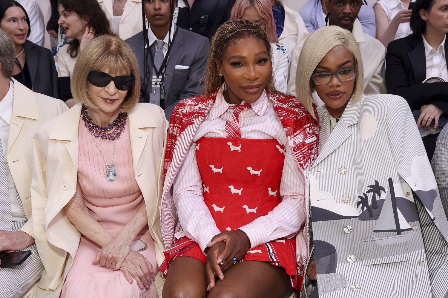 Anna Wintour, Serena Williams and Teyana Taylor attend the Thom Browne Haute Couture show in Paris. Photo / AP
