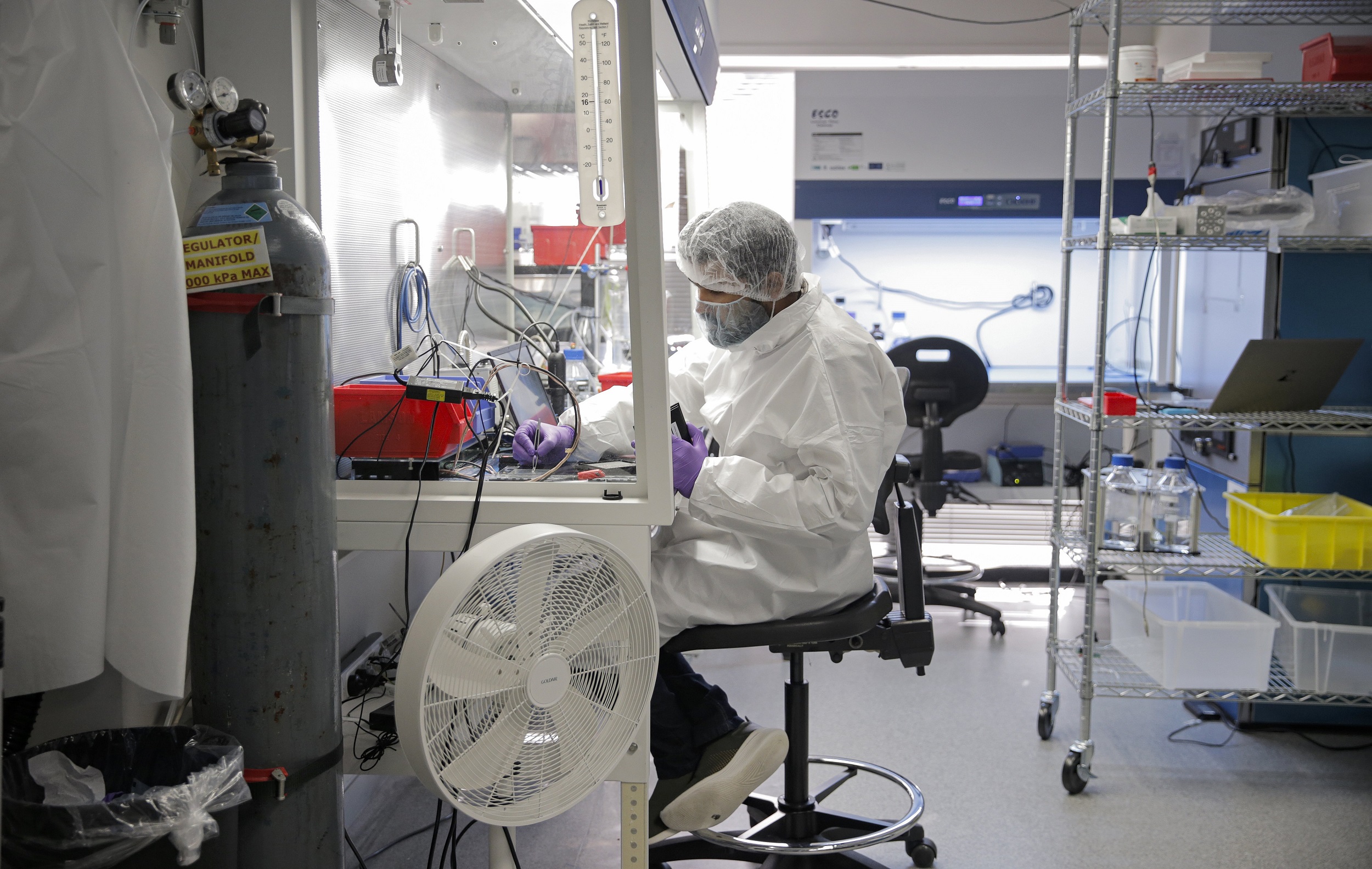 A researcher inside a Kitea Health clean room. Photo / Alex Burton