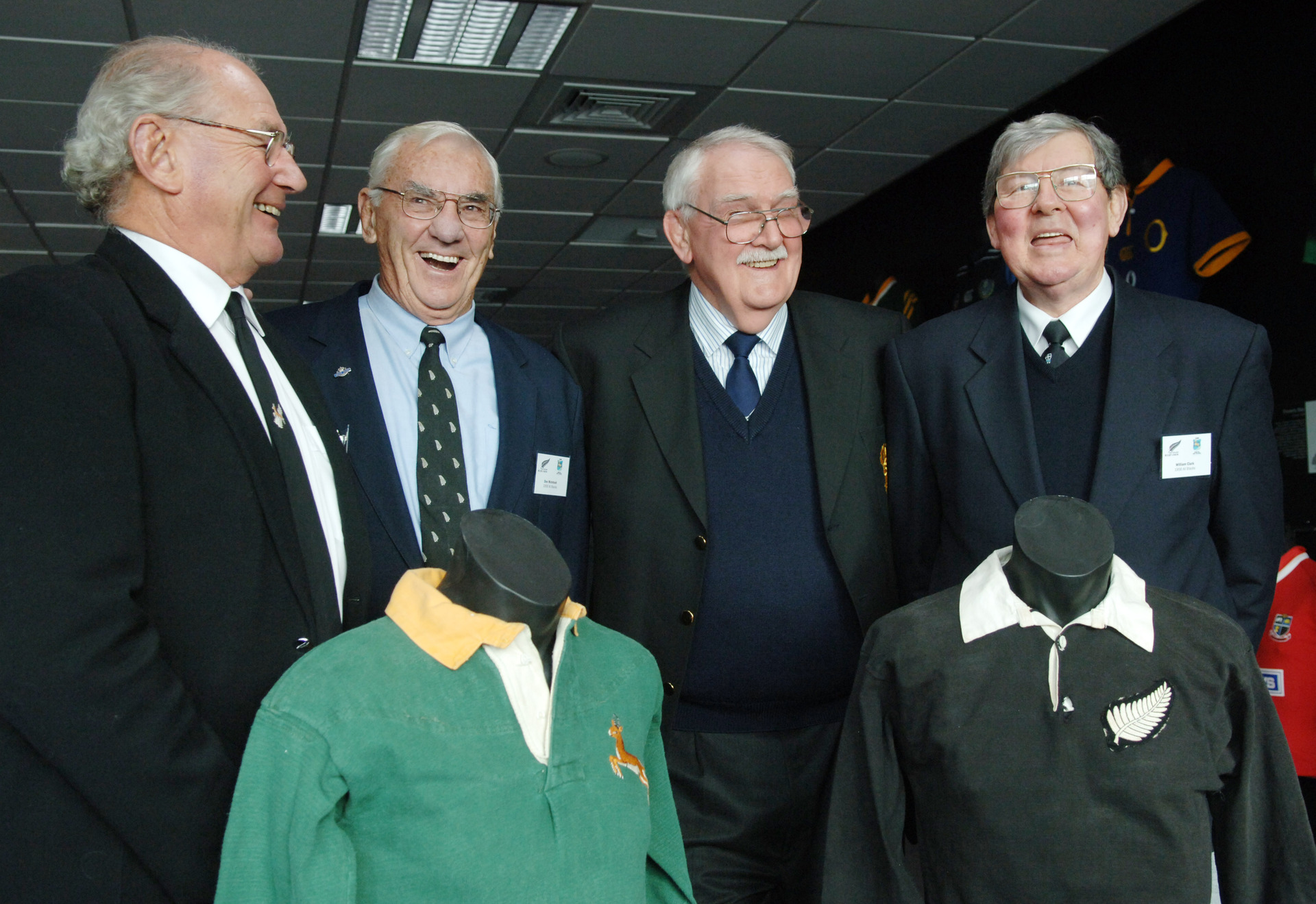 Nev MacEwan, second from right, along with 1956 All Blacks Mark Irwin, Don MacIntosh, and Bill Clark at a reunion luncheon in 2006.