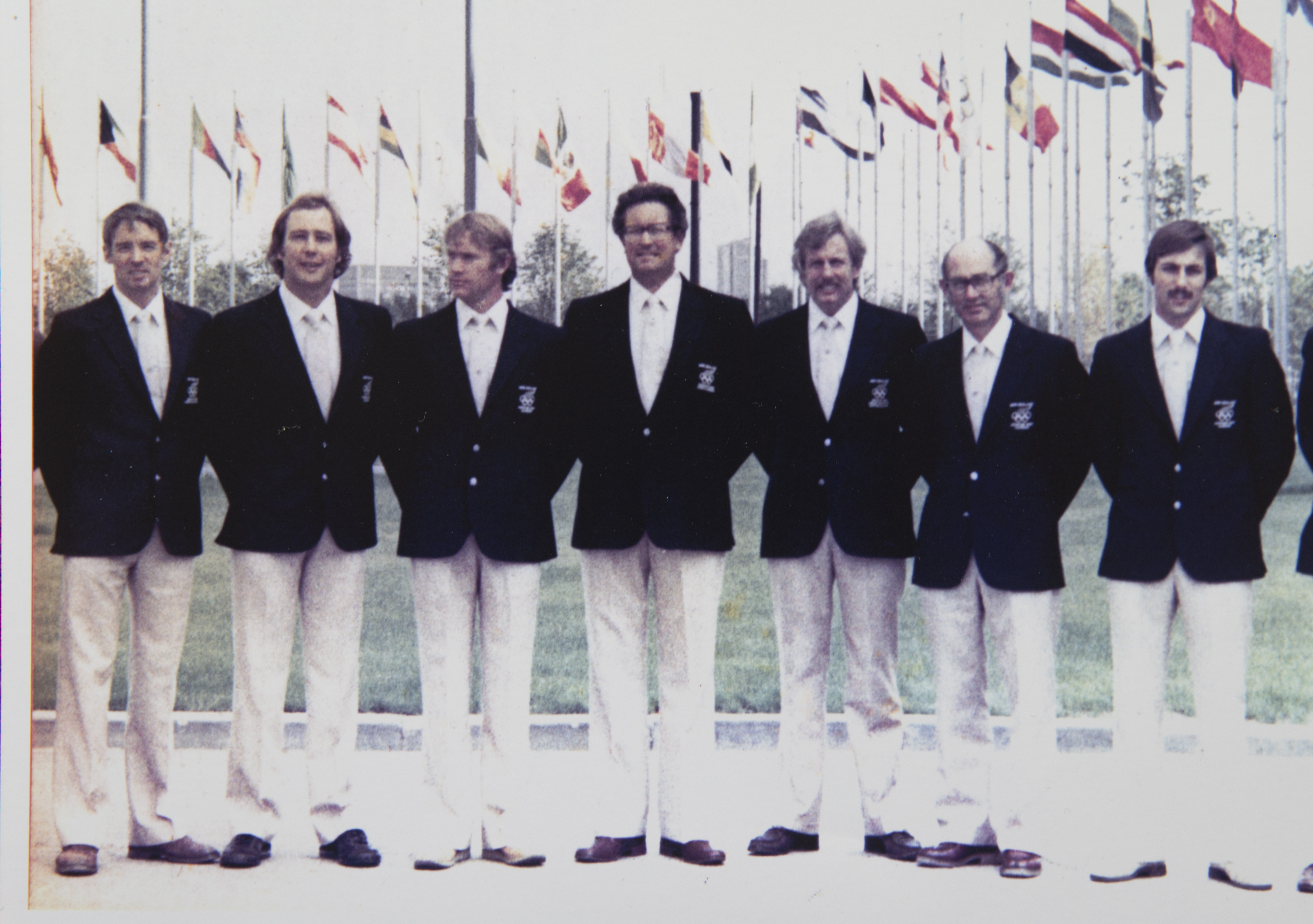 Moscow Olympics New Zealand flag bearer Brian Newth left, in a official picture of the team. Photo / Mark Mitchell