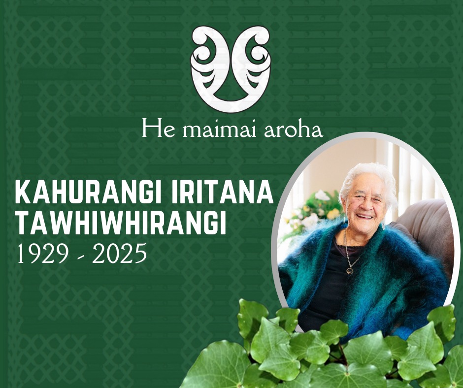 On Saturday 01 February 2025, surrounded by whanau at home, Dame Iritana Tāwhiwhirangi passed away peacefully aged 95 years old.