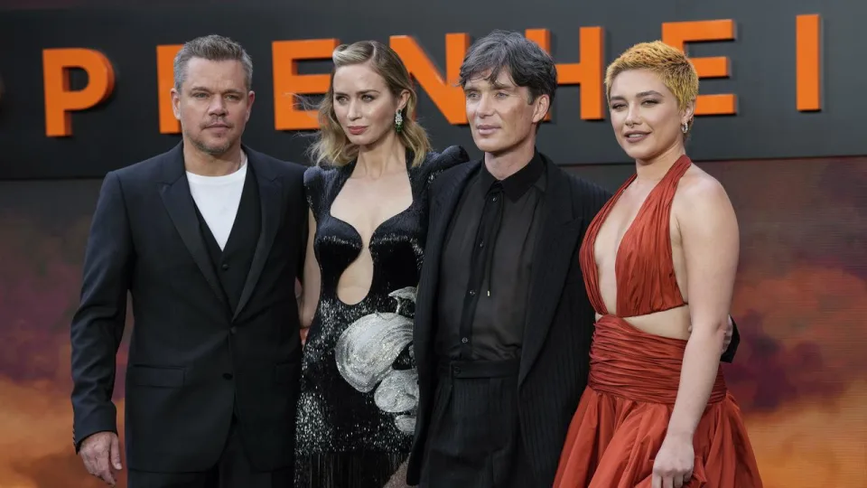From left: Matt Damon, Emily Blunt, Cillian Murphy and Florence Pugh at the premiere of Oppenheimer. Photo / AP