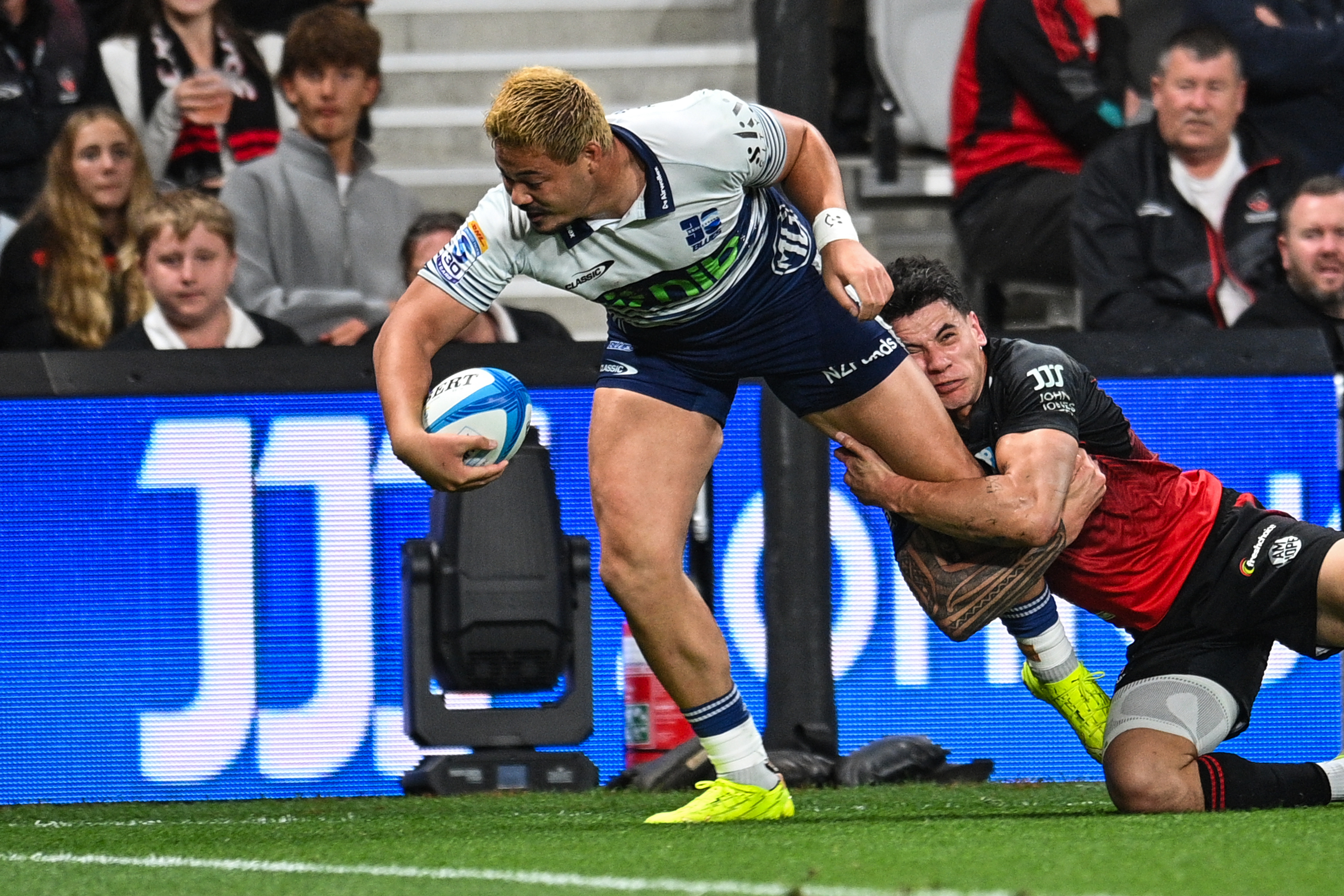 AJ Lam scored a terrific solo effort for the Blues. Photo / Photosport