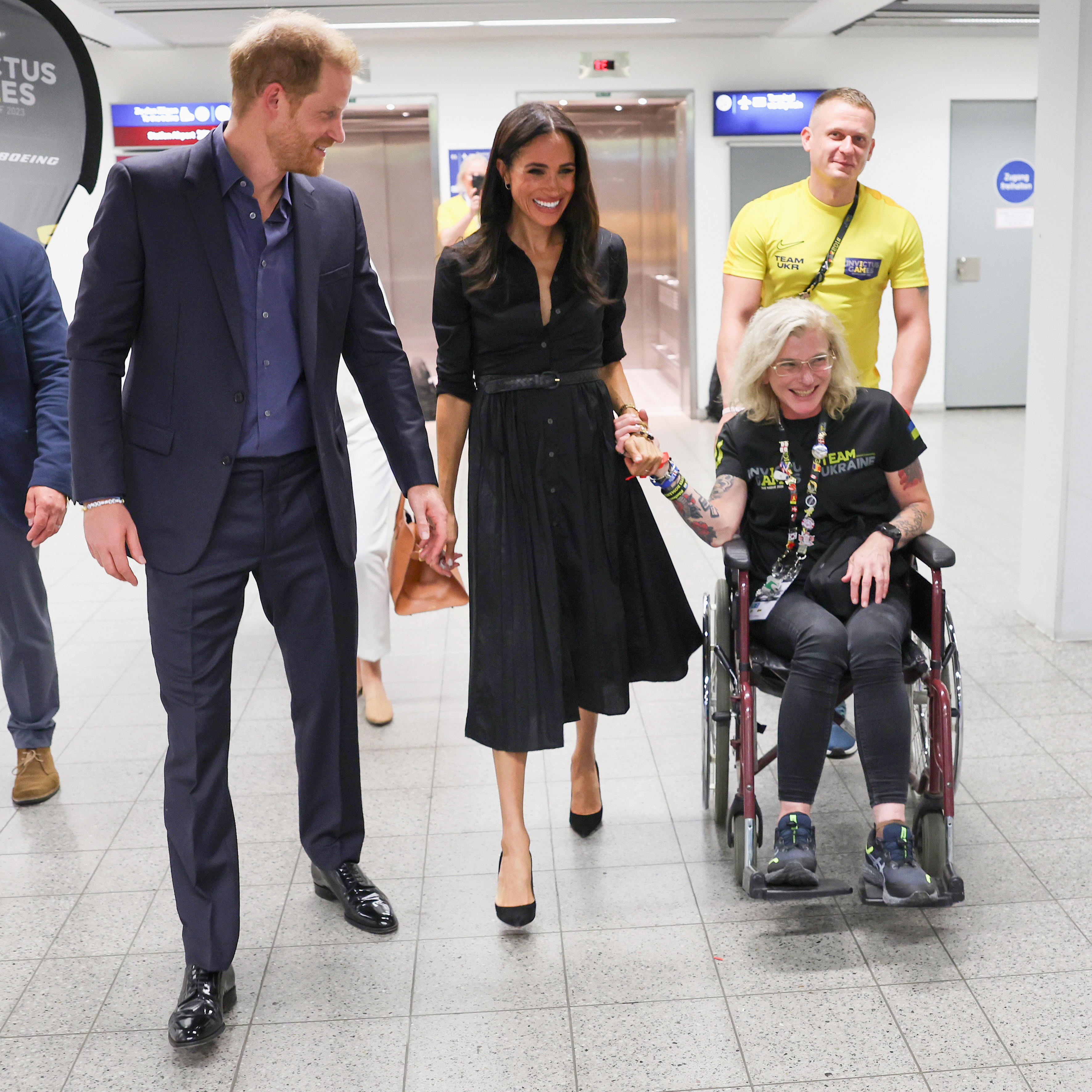 Prince Harry,  Meghan and Yuliia 'Taira' Paievska are seen at the 'Friends @ Home Event'. Photo / Getty Images