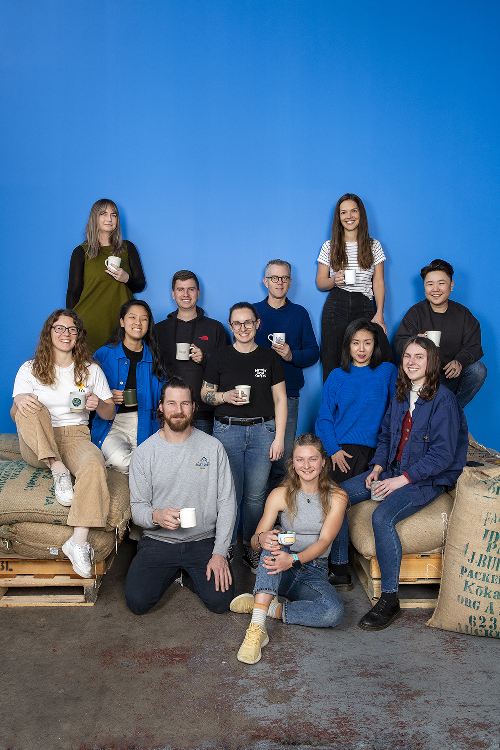 The Kokako team, from left: Charlotte Moss, account manager; Niki Nash, financial controller; Kimberley Lee, account manager; Craig Milliner, operations; Sam McTavish, head roaster; Gemma Dutton, roaster; Mike Murphy, managing director; Maddie Flemming, barista; Olivia Coote, marketing; Hannah Cho, quality control; Becky Jones, roastery assistant; Sparky Ye, barista. Photo / Babiche Martens