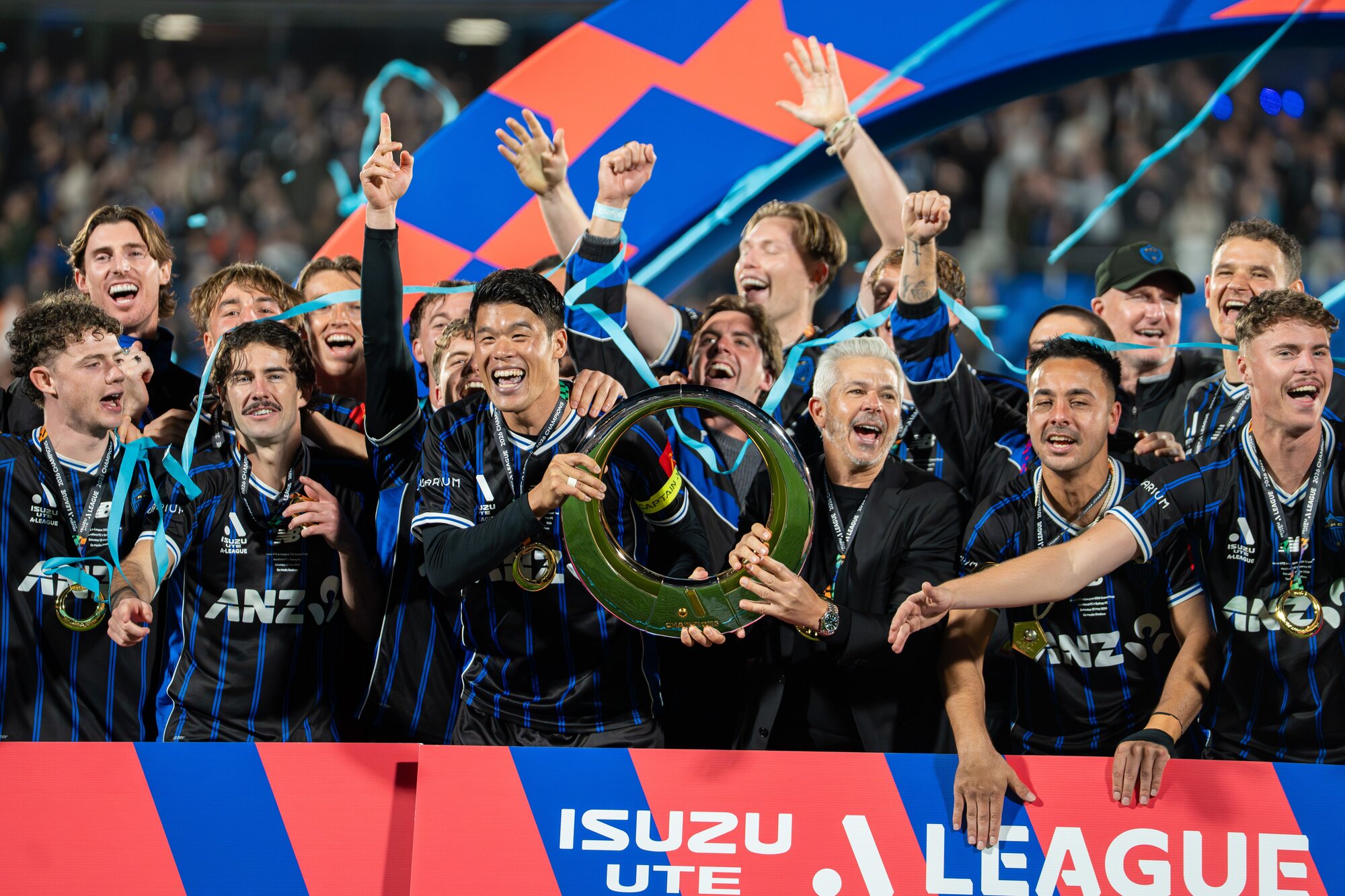Auckland FC secured the A-League title in front of more than 28,000 spectators at Go Media Stadium last night. Photo / Alyse Wright 
