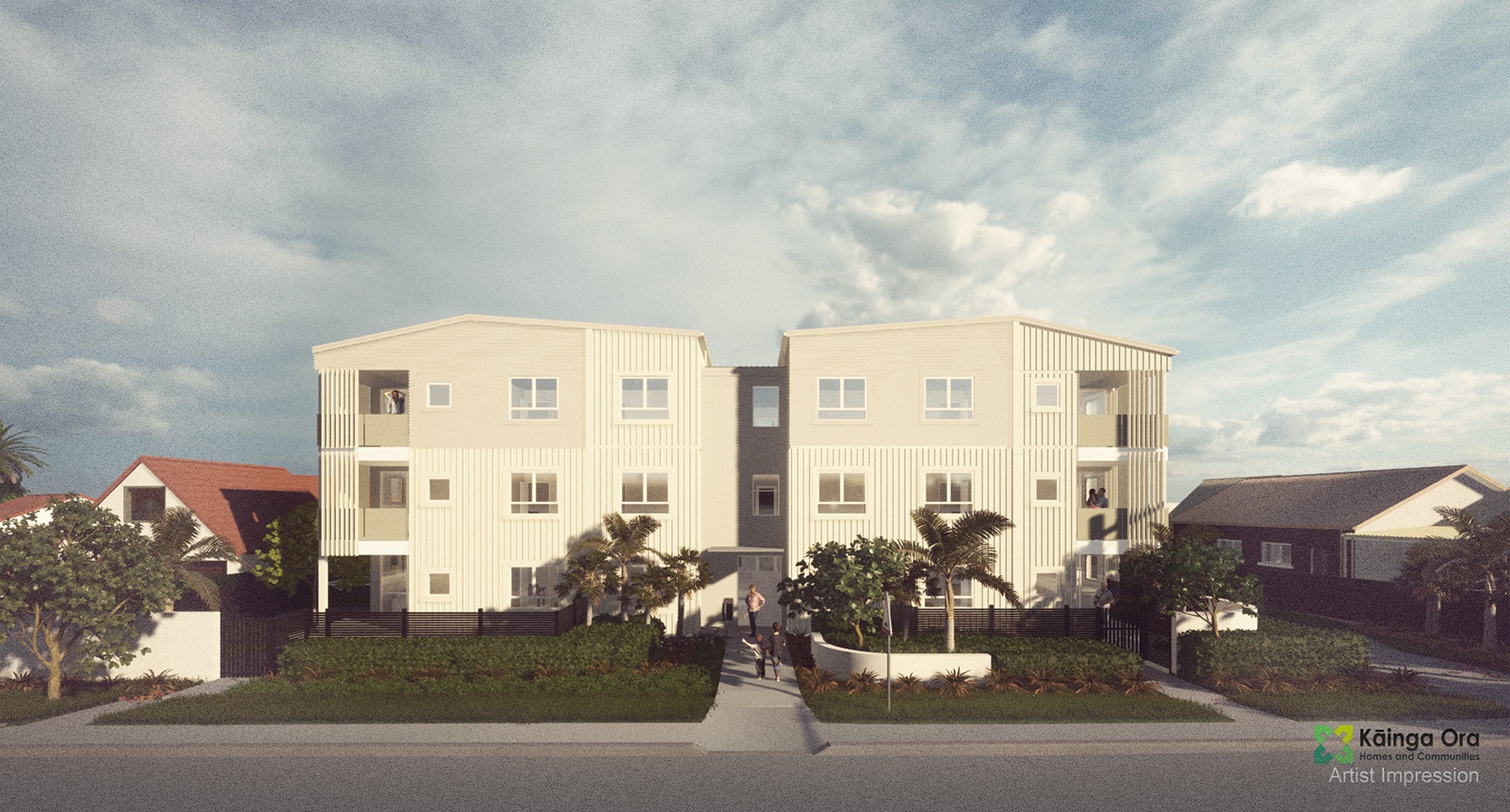 This proposed development on Cairnfield Rd has now been changed to two-storey and is awaiting resource consent. Photo / Kāinga Ora