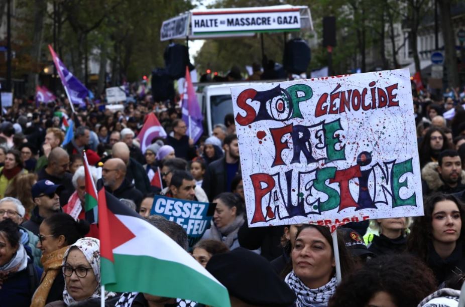 Protesters march during a demonstration to support the Palestinian people in Gaza. Photo / AP