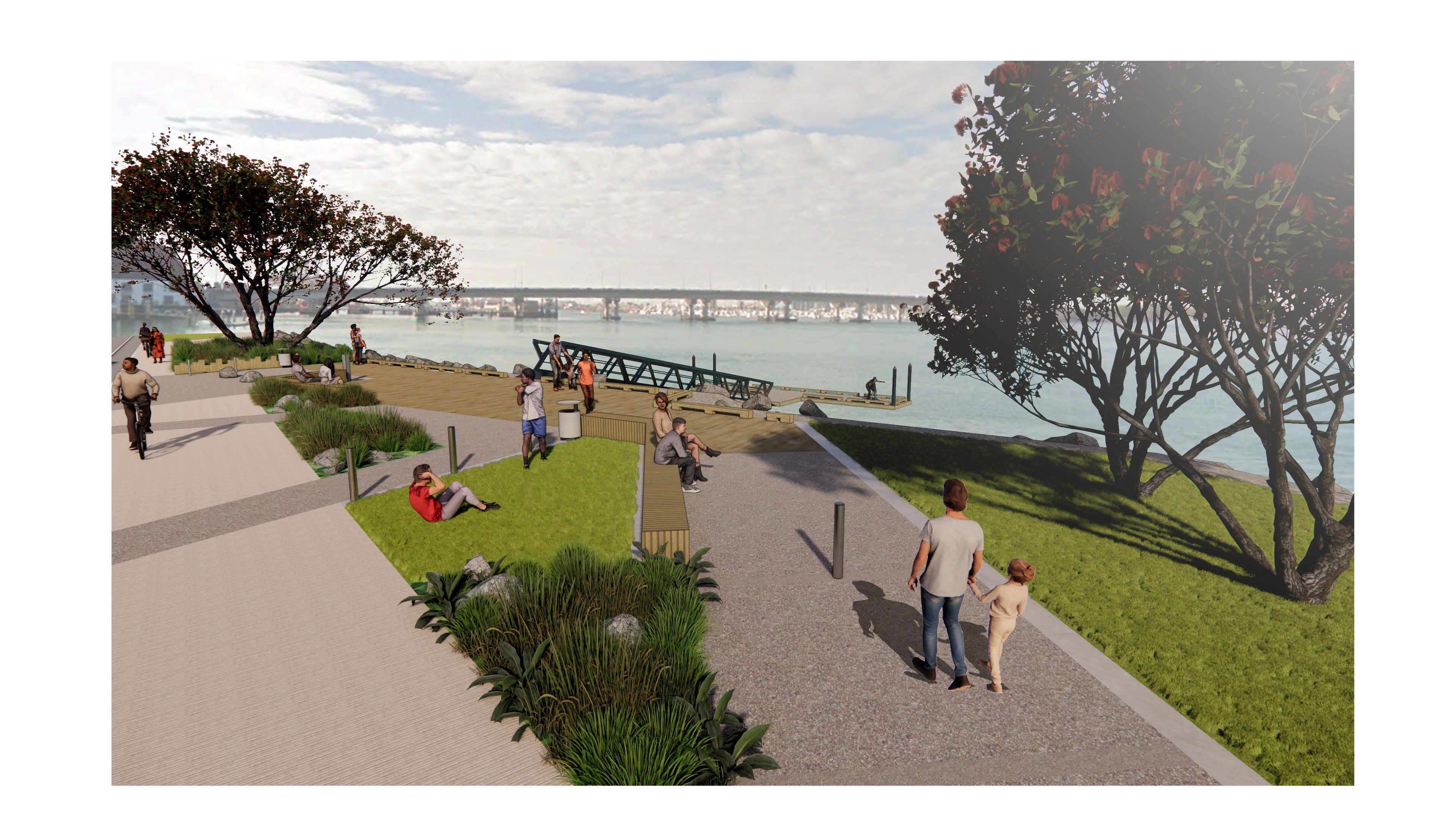 An artist's impression of Beacon Wharf, due for completion in winter. Image / Tauranga City Council