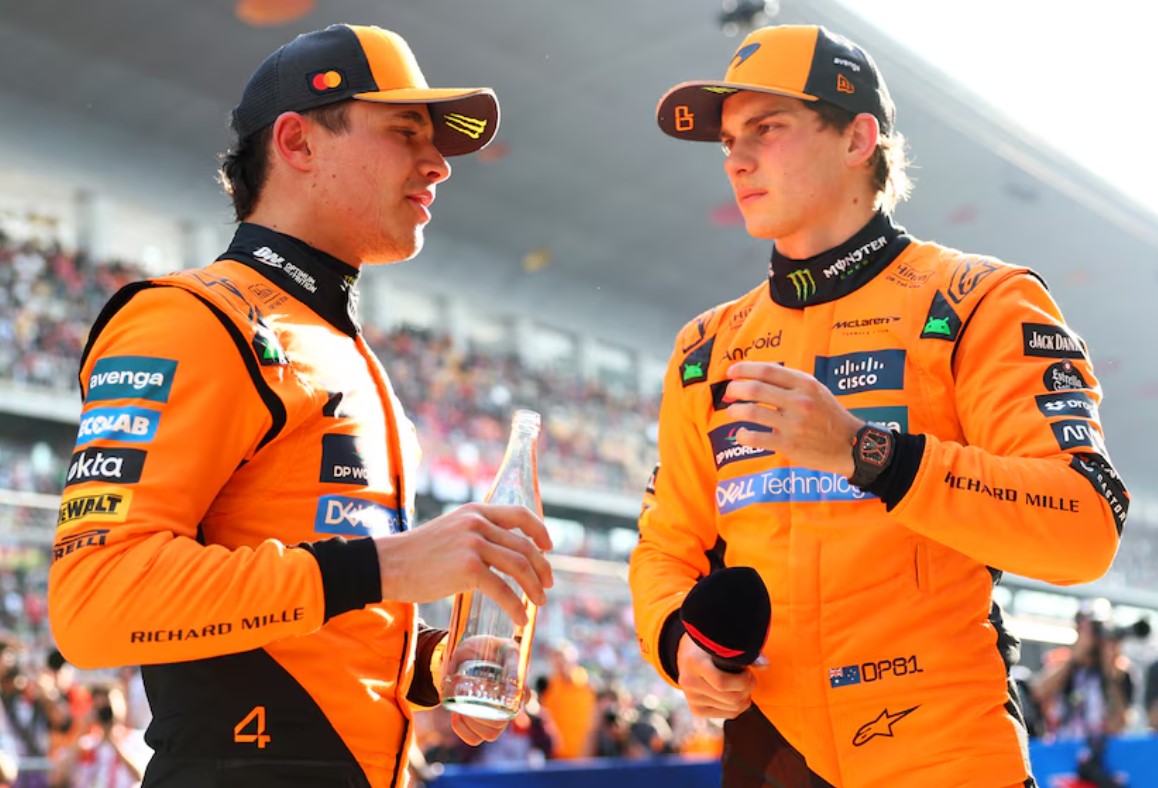 Lando Norris, left, and Oscar Piastri are dominating F1 racing this year. Photo / Getty