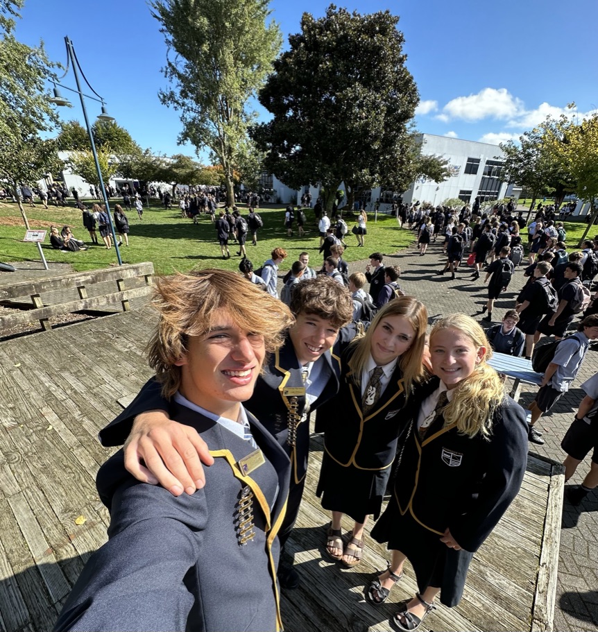 L-R: Cambridge High head prefects Ben Bonetti, Luke O'Brien, Bella Peacocke and Anna Jago are among students calling for change. Photo / Ben Bonetti