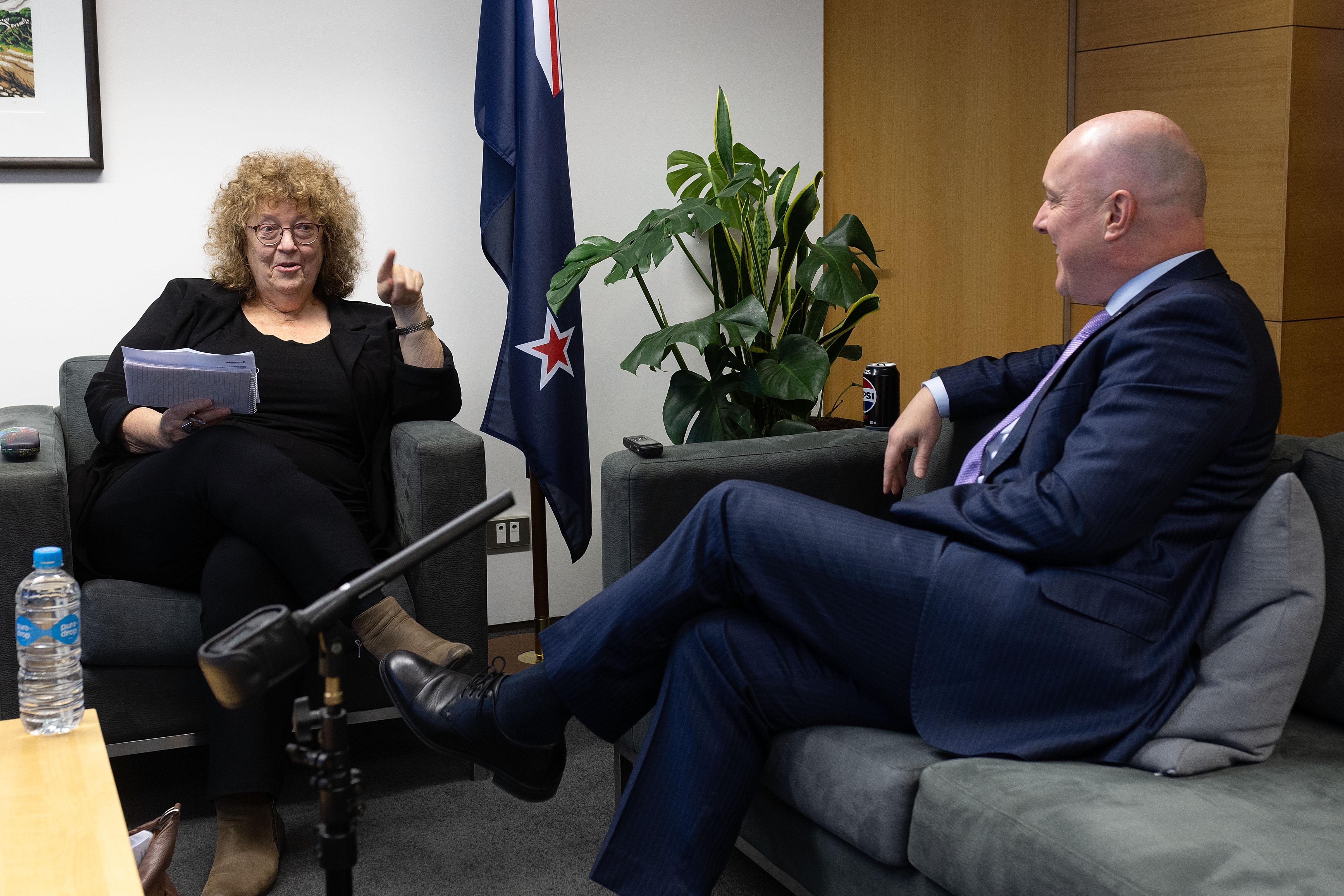 Audrey Young, senior political correspondent, interviewing the Prime Minister in his Beehive office this week. Photo / Marty Melville